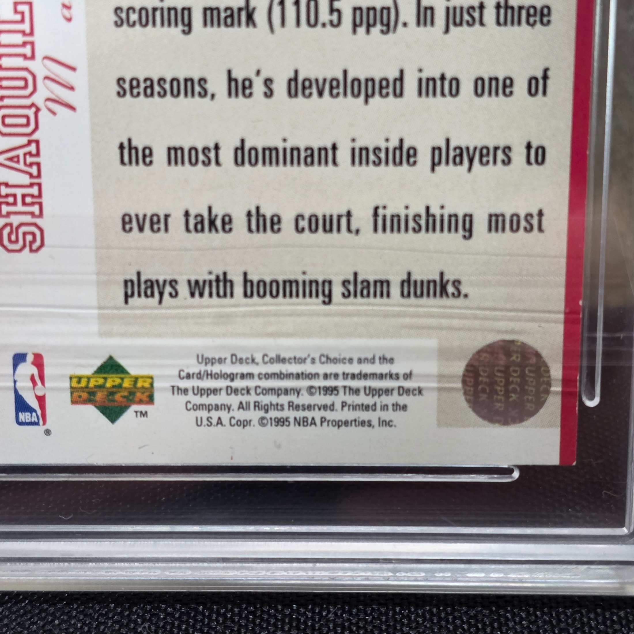 A 1995 Upper Deck Collector's Choice NBA Shaquille O'Neal #202 Player's Club basketball card, professionally graded 6.5 EX/NM+ by TCG Grading, encased in a protective slab. - View 4