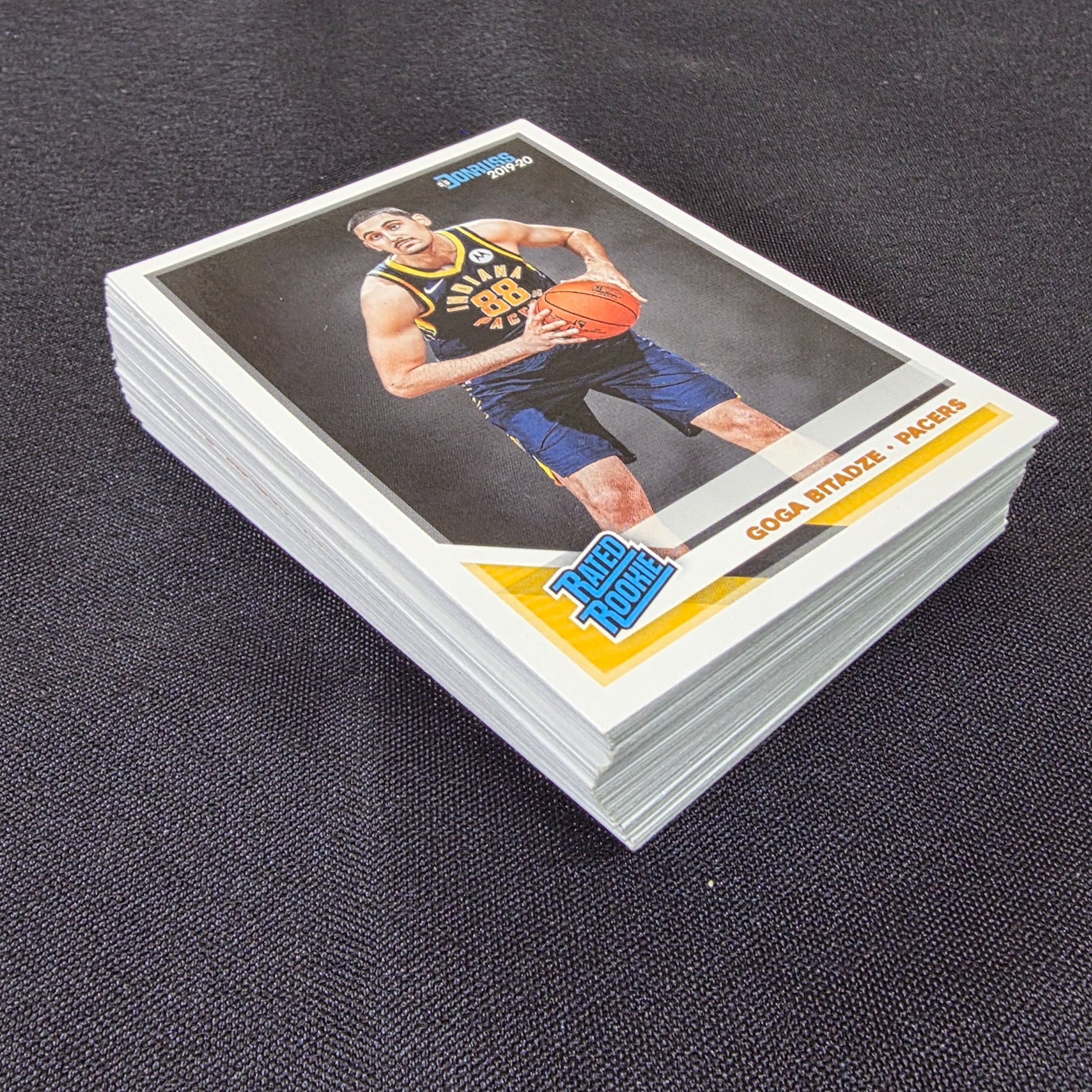 A collection of 2019-20 Donruss NBA basketball trading cards, predominantly featuring 'Rated Rookie' cards from the season.