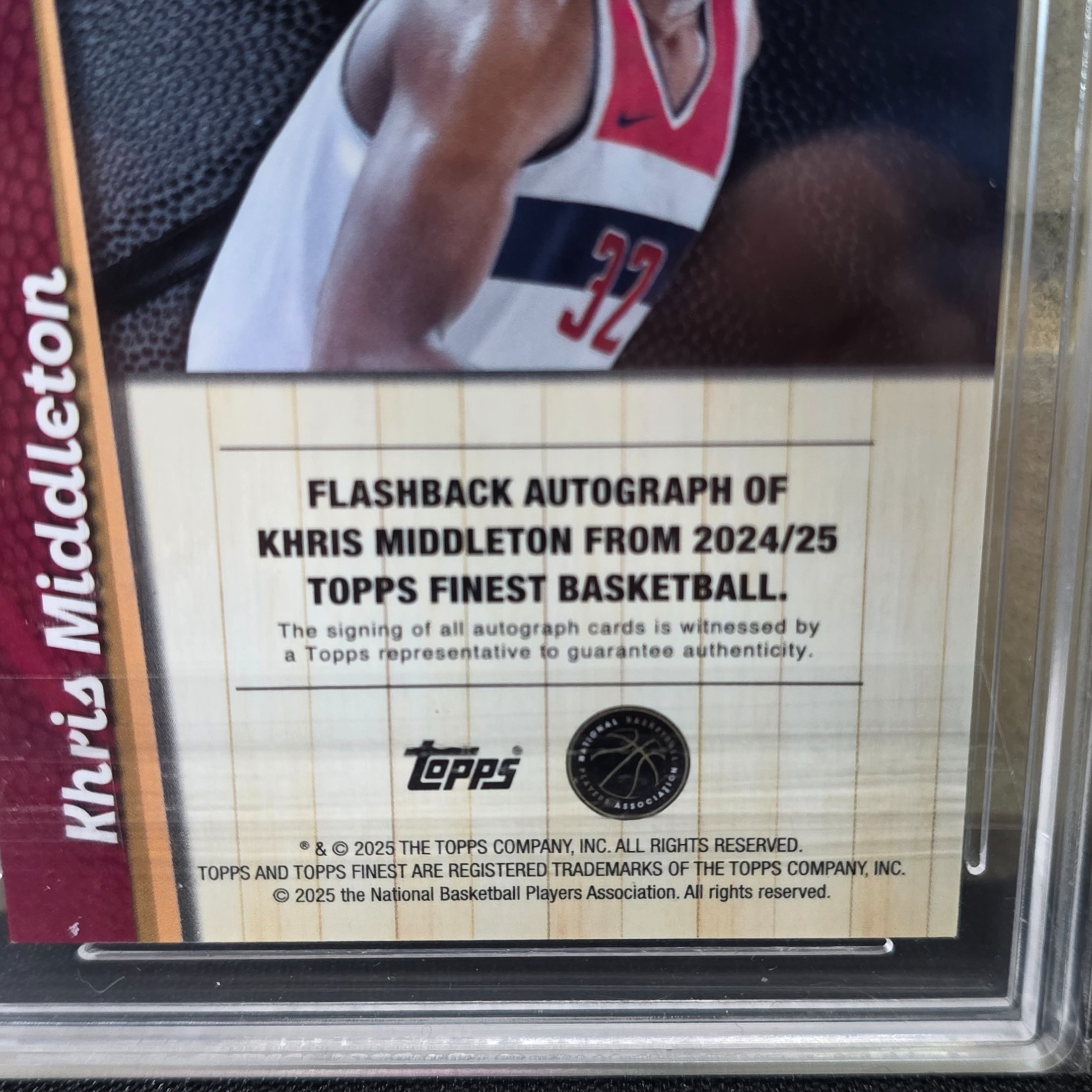 A graded 2025 Topps Finest Basketball trading card featuring an autographed Flashback insert of NBA player Khris Middleton, encapsulated by TCG Grading with a grade of 6.5 EX/NM+. - View 5
