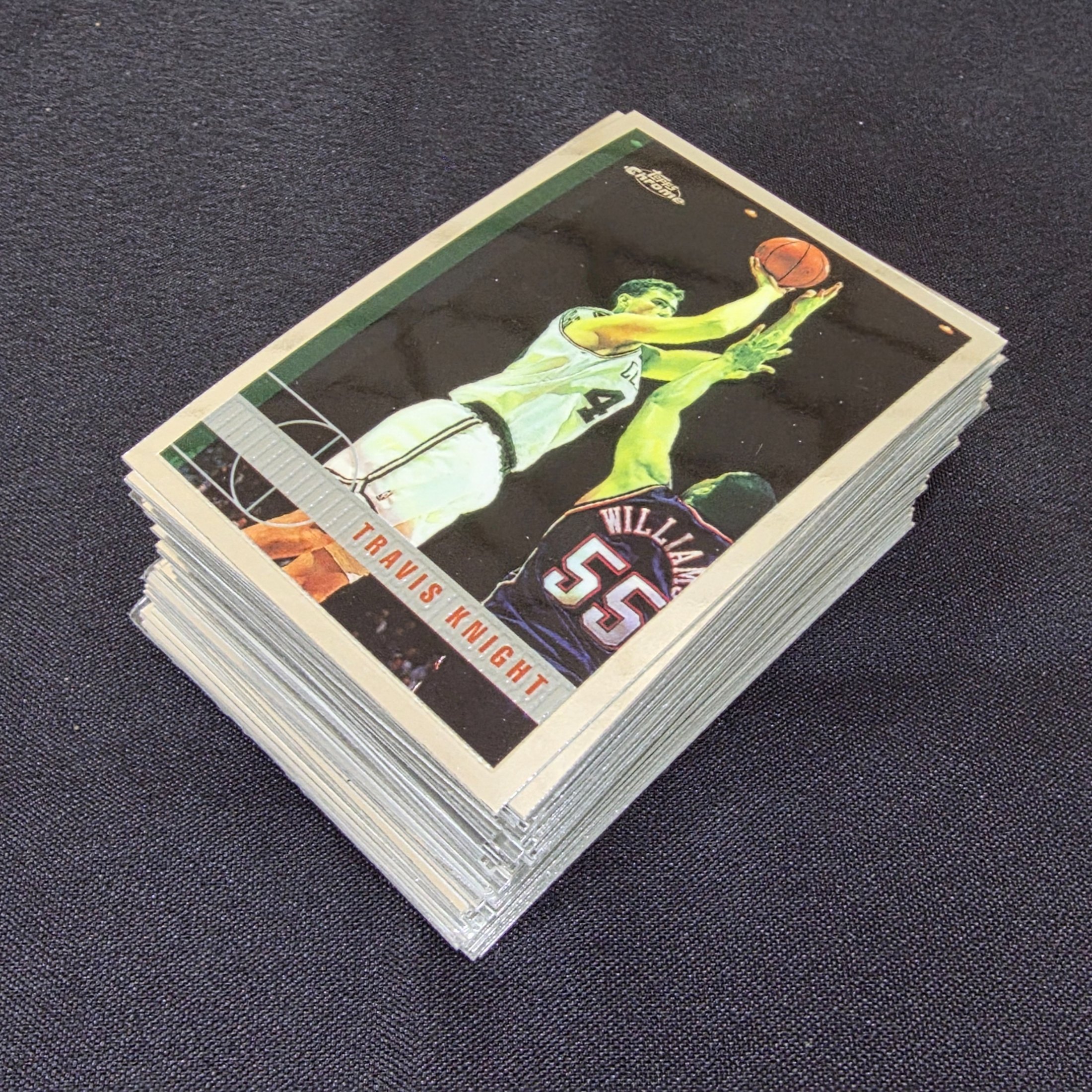 A lot of vintage Topps Chrome NBA basketball trading cards, likely from the late 1990s to early 2000s, featuring various prominent players.