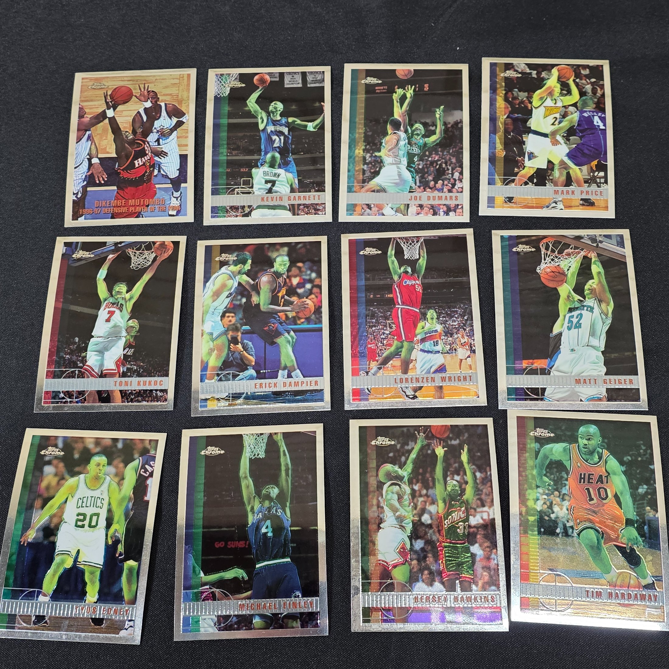 A lot of vintage Topps Chrome NBA basketball trading cards, likely from the late 1990s to early 2000s, featuring various prominent players. - View 2