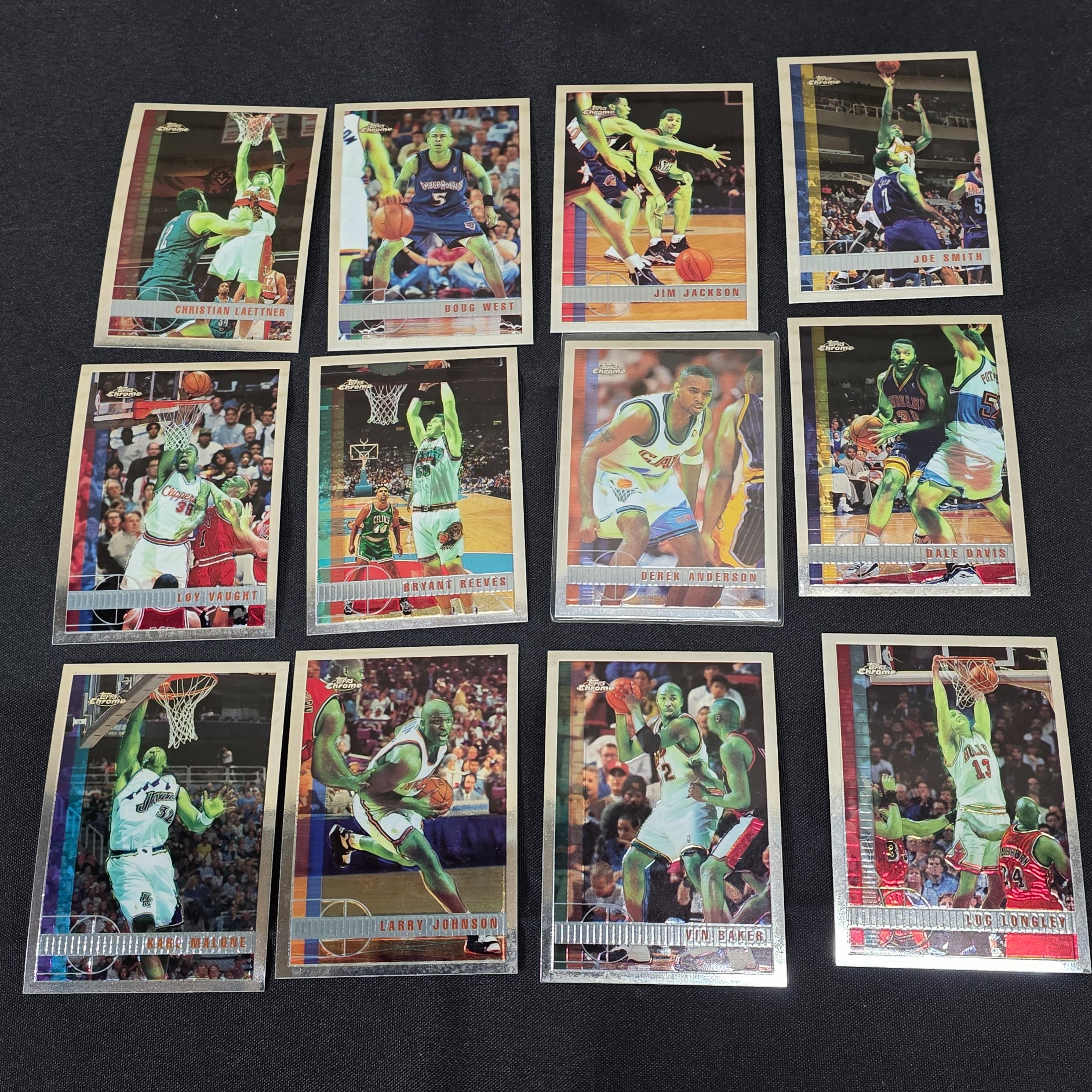 A lot of vintage Topps Chrome NBA basketball trading cards, likely from the late 1990s to early 2000s, featuring various prominent players. - View 3