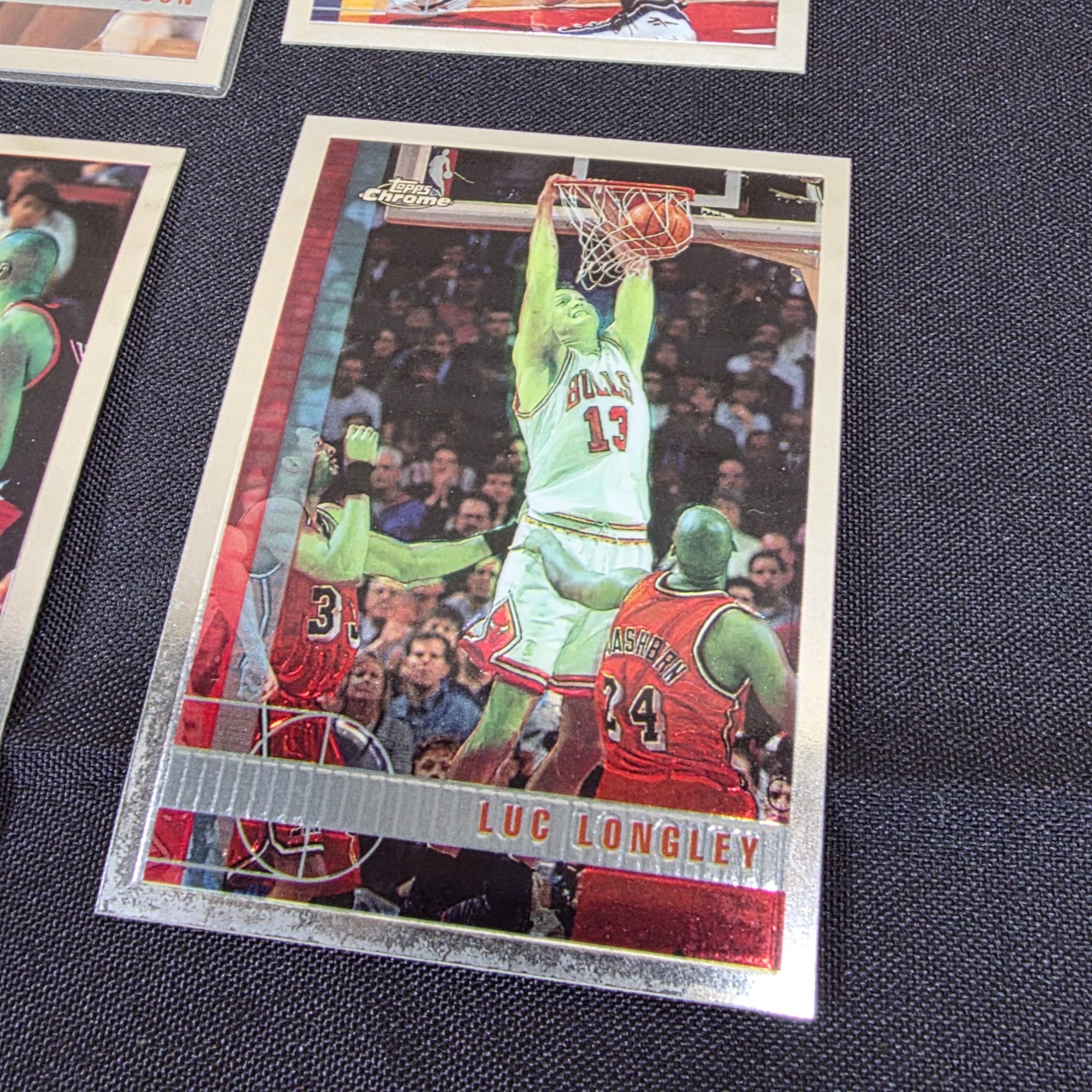 A lot of vintage Topps Chrome NBA basketball trading cards, likely from the late 1990s to early 2000s, featuring various prominent players. - View 4