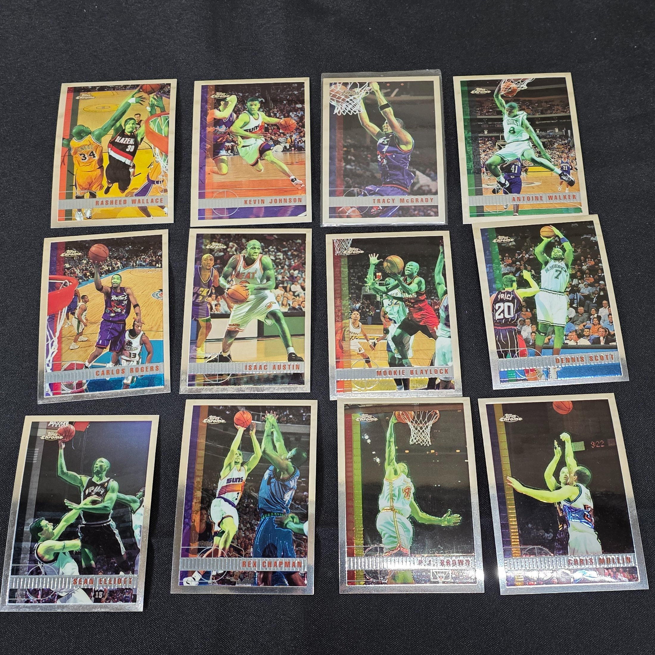 A lot of vintage Topps Chrome NBA basketball trading cards, likely from the late 1990s to early 2000s, featuring various prominent players. - View 6