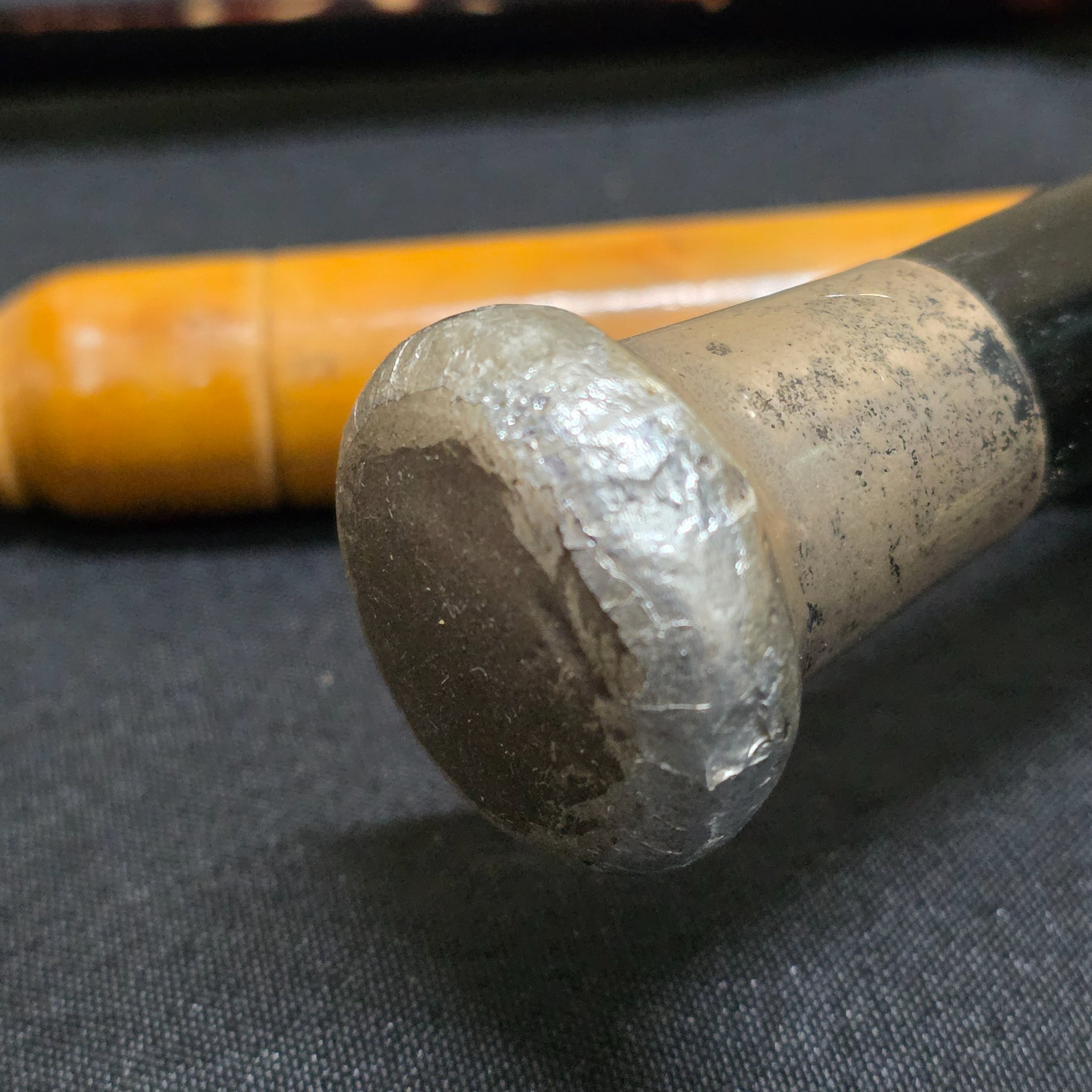 A collection of two vintage walking sticks and a white Sunbella umbrella, including one walking stick with a hallmarked sterling silver cap. - View 4