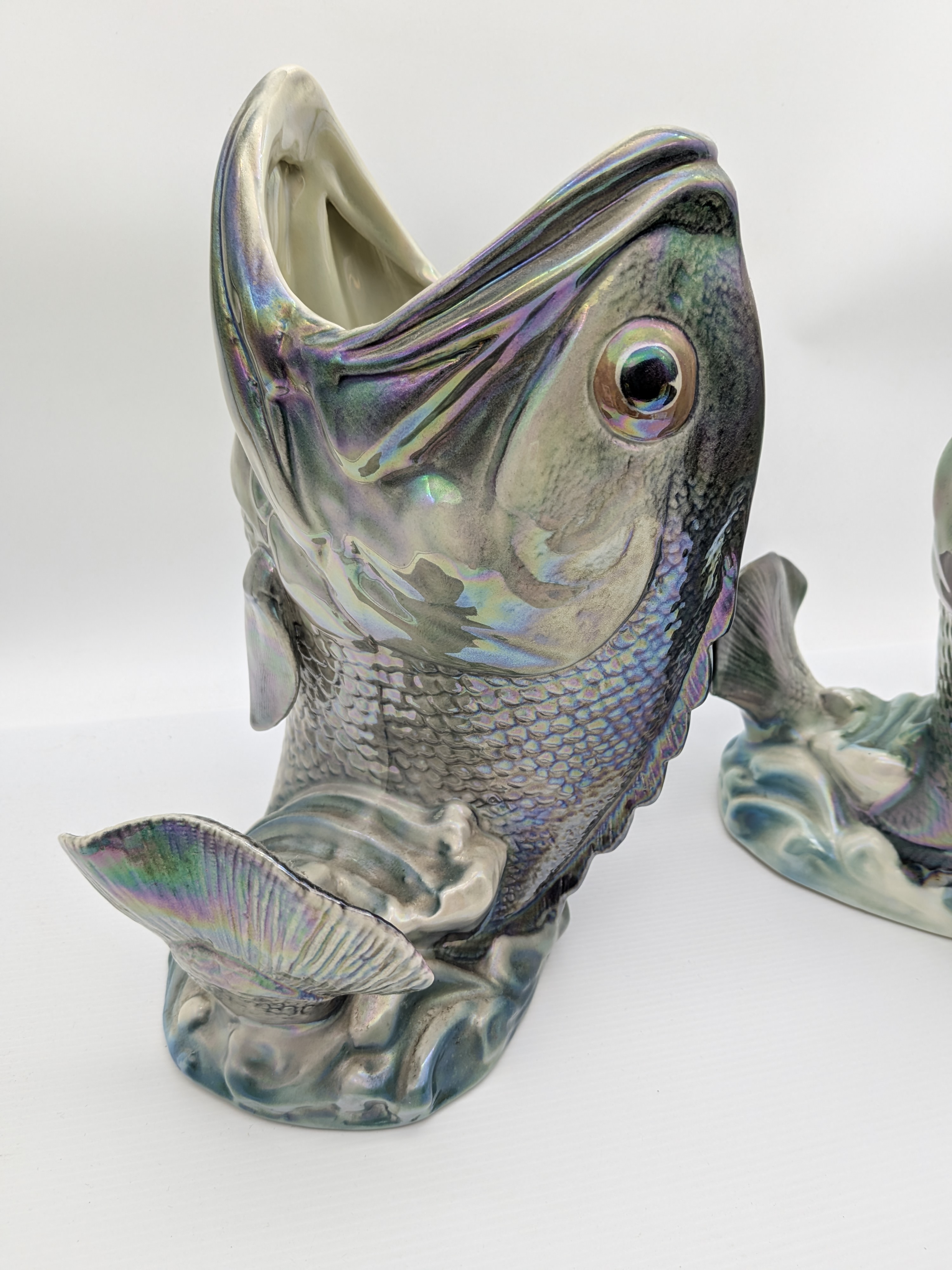 Pair of Iridescent Wembley Ware Dhufish Vases, Mid-20th Century Western Australian Pottery — Lot 055, photograph 5