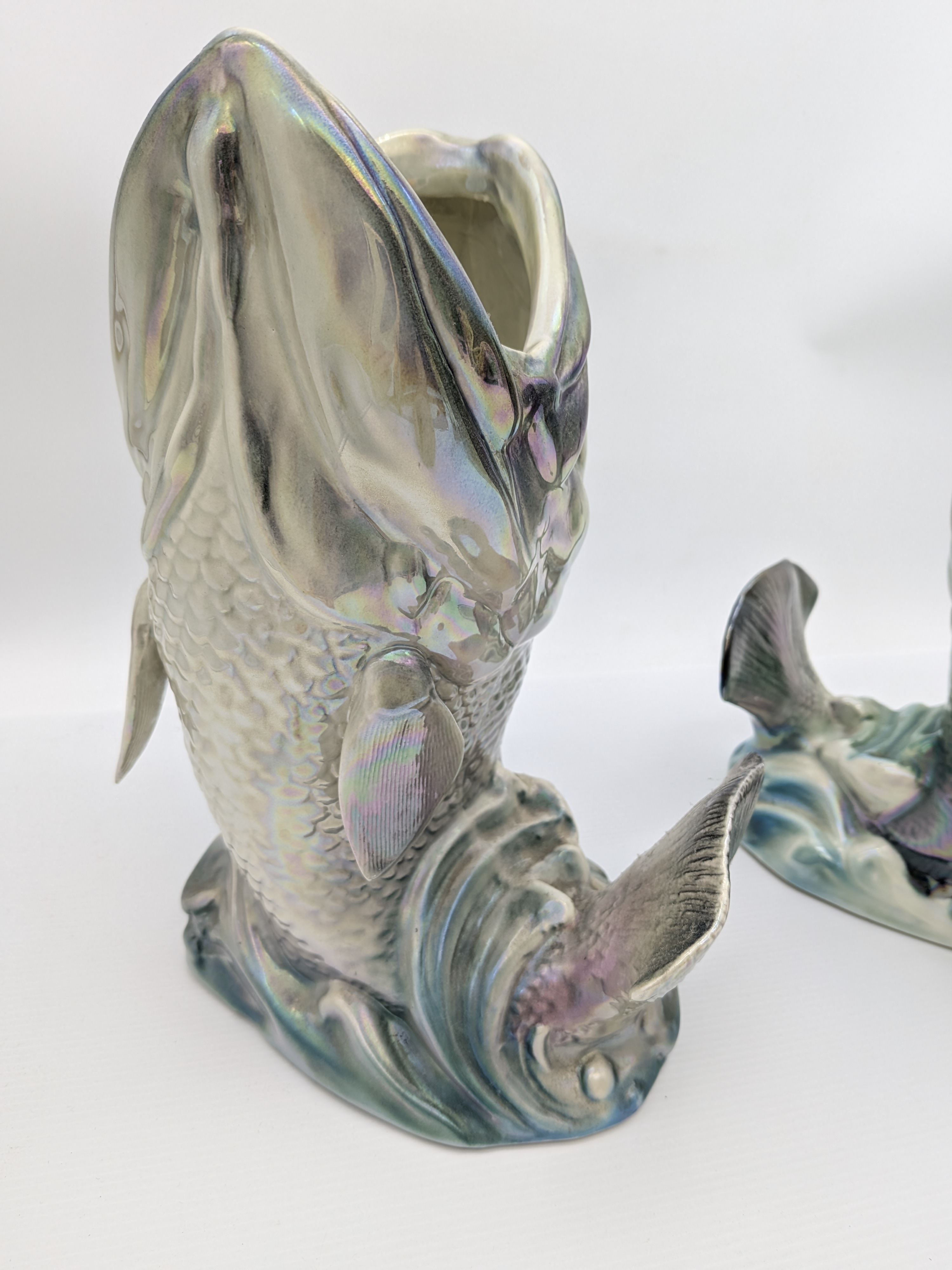 Pair of Iridescent Wembley Ware Dhufish Vases, Mid-20th Century Western Australian Pottery — Lot 055, photograph 6