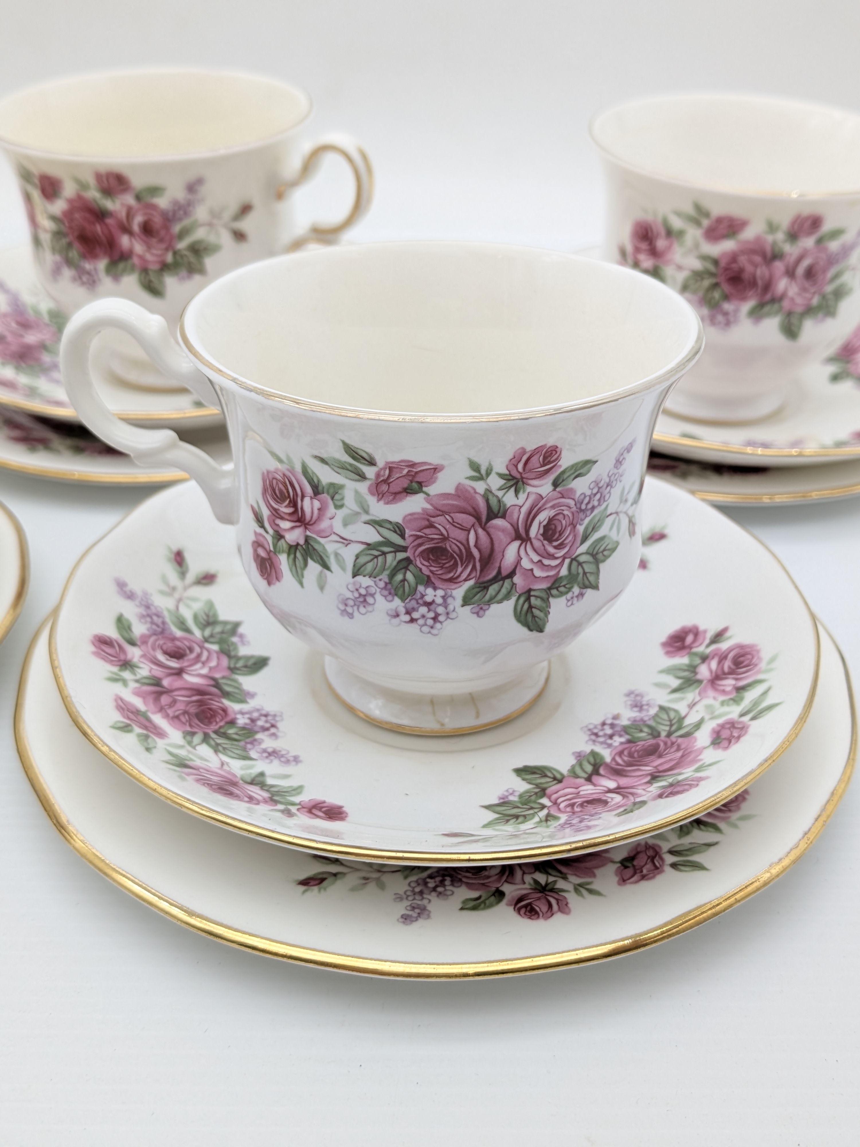Queen Anne Bone China Tea Trios, Pink Rose Pattern, (Set of 5) — Lot 056, photograph 3