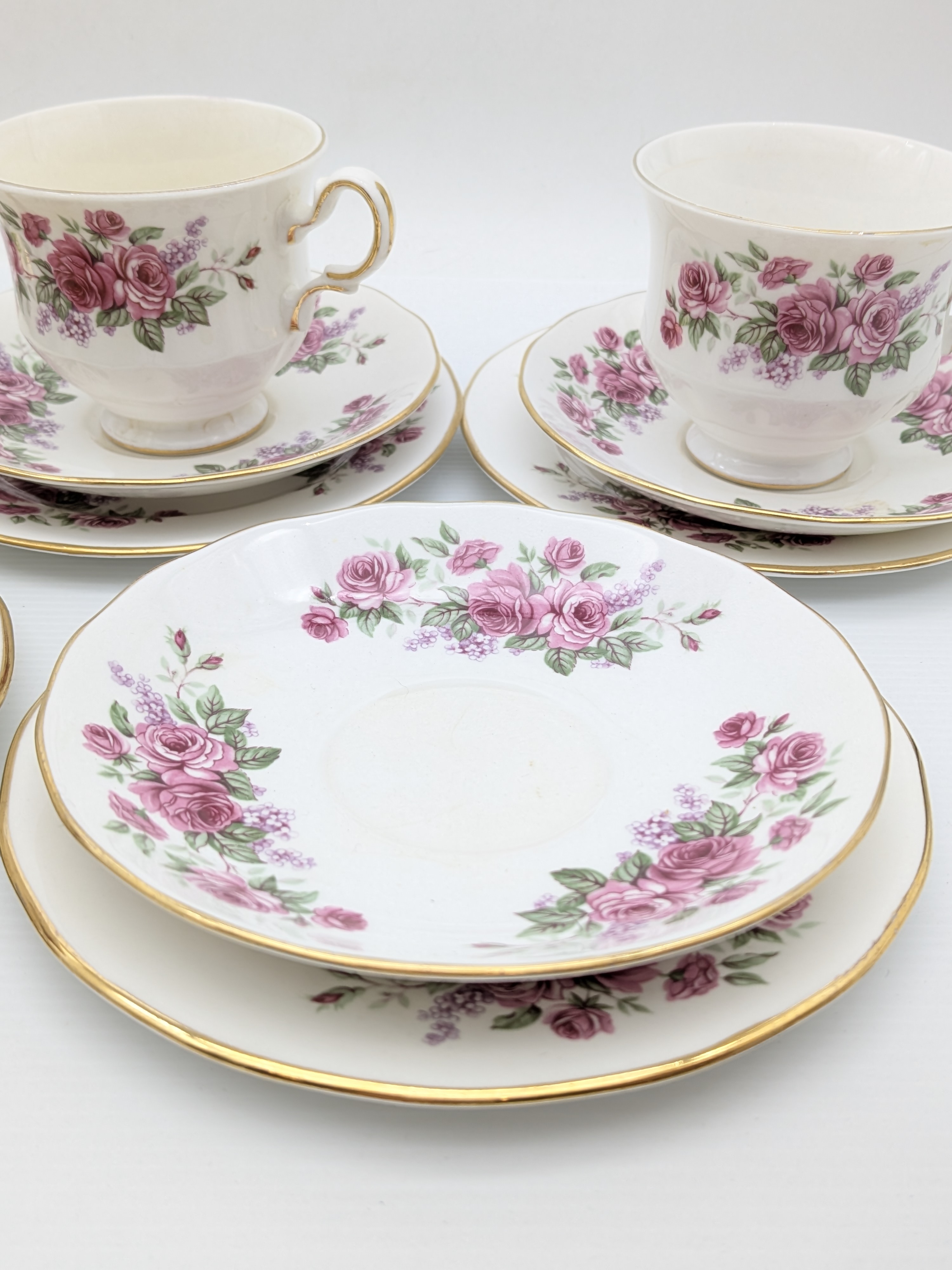 Queen Anne Bone China Tea Trios, Pink Rose Pattern, (Set of 5) — Lot 056, photograph 4