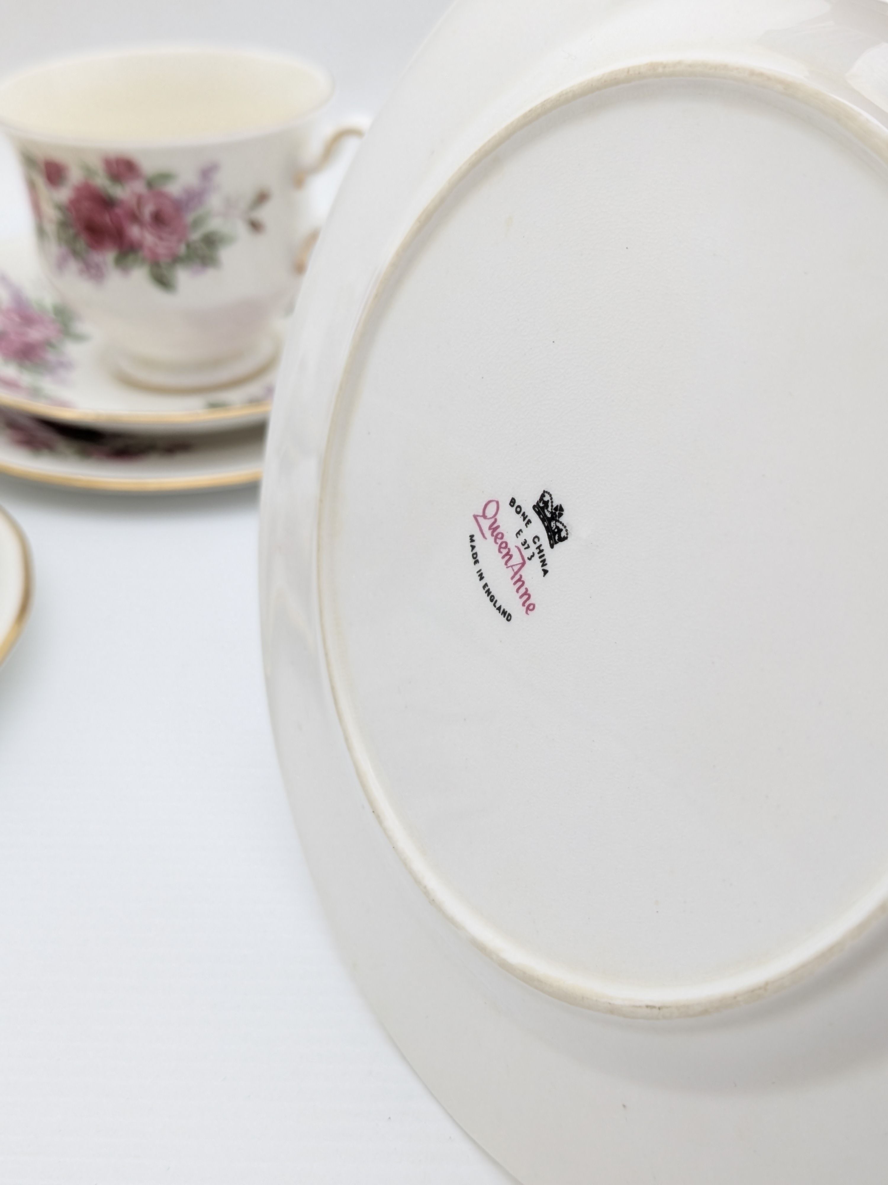 Queen Anne Bone China Tea Trios, Pink Rose Pattern, (Set of 5) — Lot 056, photograph 6