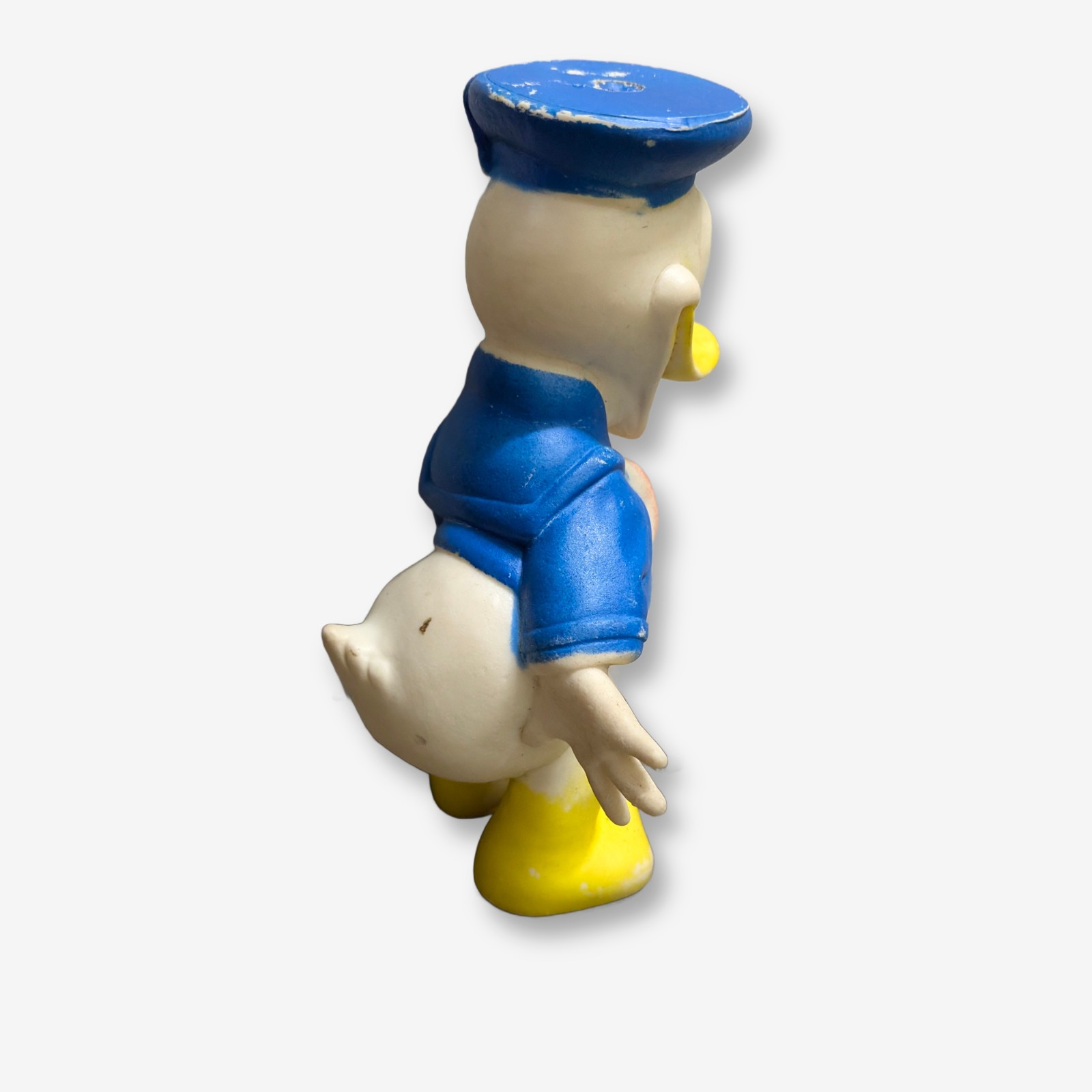 A charming vintage Walt Disney Donald Duck figure, likely dating from the mid-20th century, crafted from soft rubber or vinyl and depicted in his iconic sailor suit. - View 4
