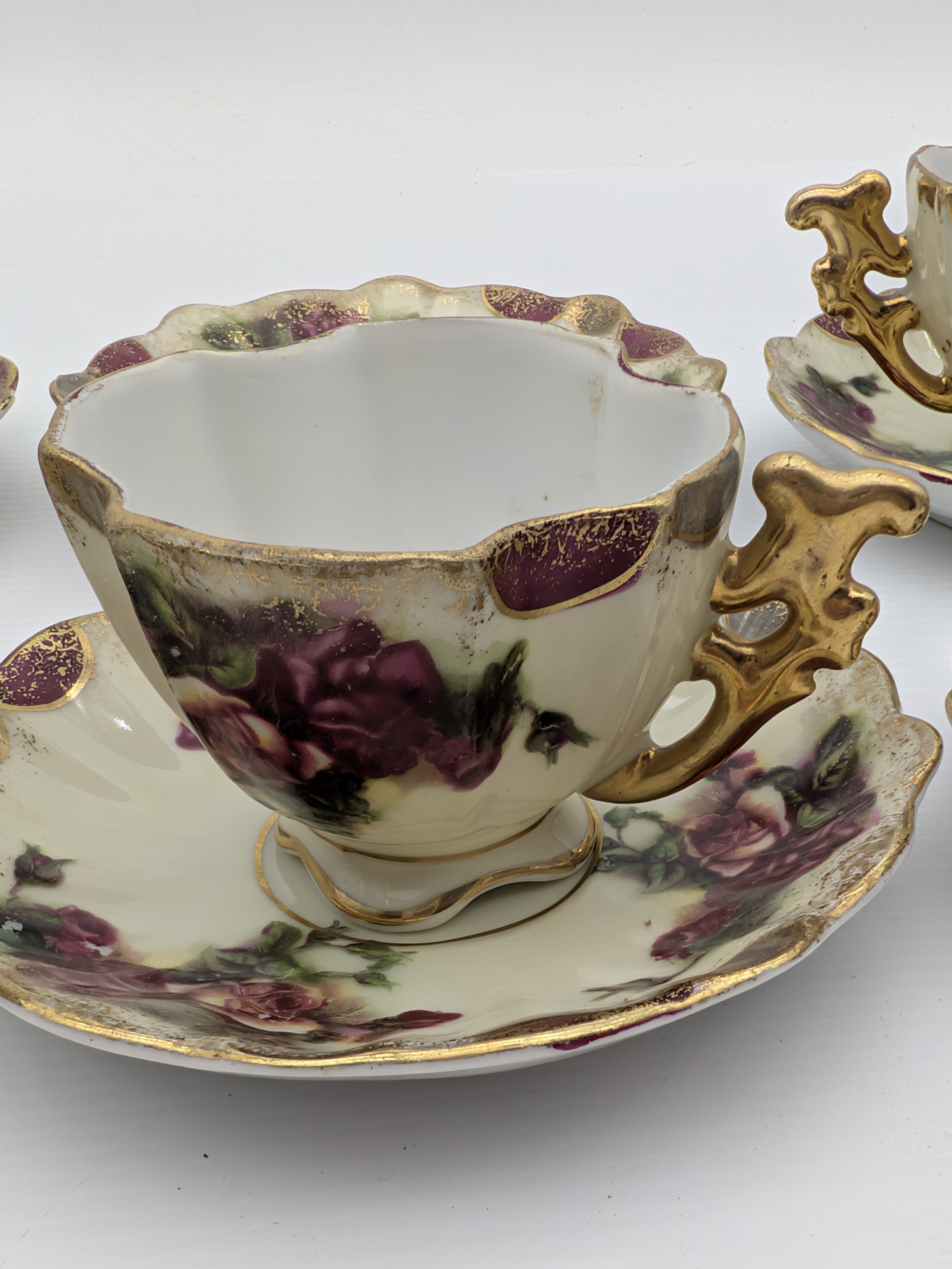 Vintage Japanese 'NBS' Hand-Painted Teacup & Saucer Set, Gold Accents — Lot 060, photograph 3
