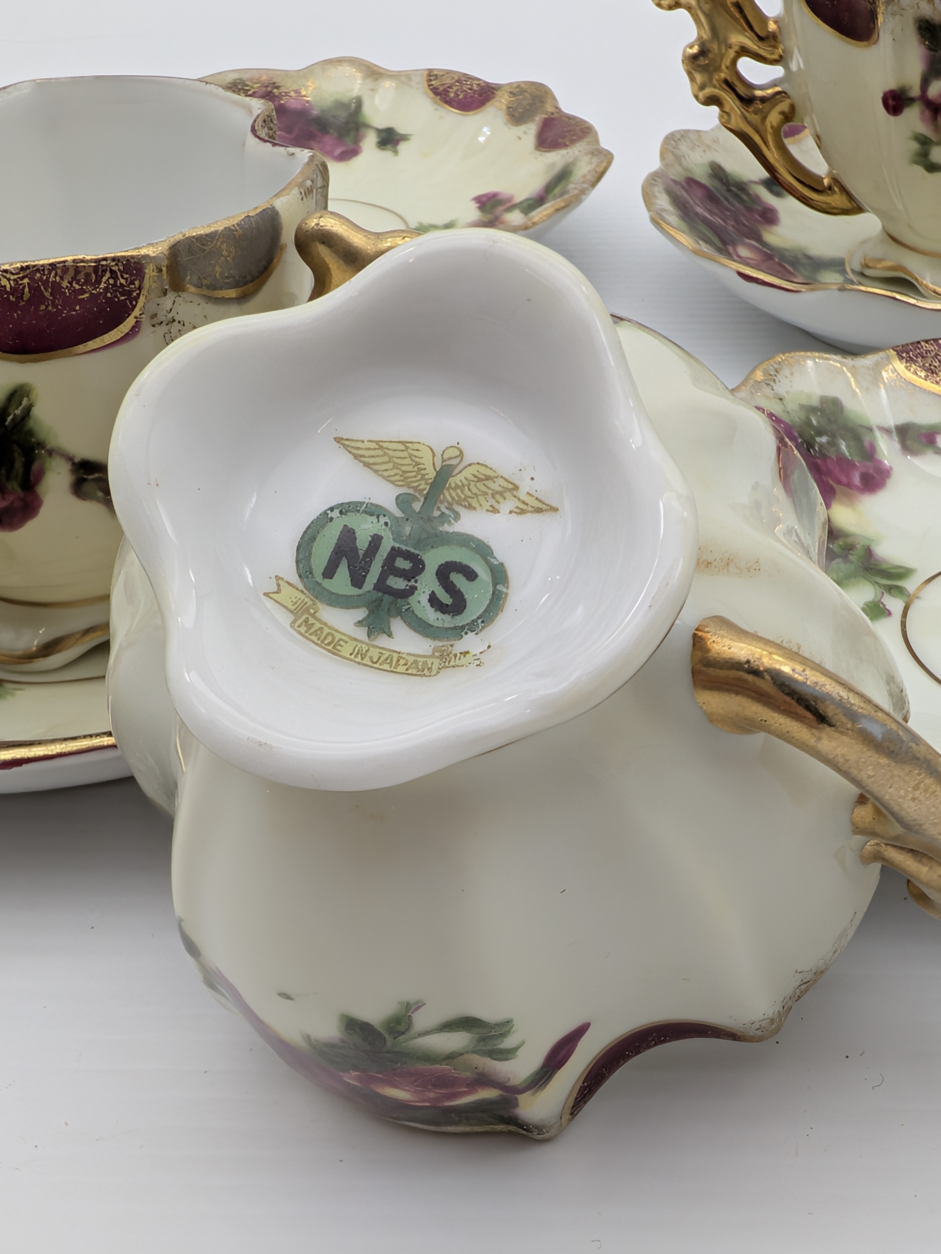 Vintage Japanese 'NBS' Hand-Painted Teacup & Saucer Set, Gold Accents — Lot 060, photograph 5