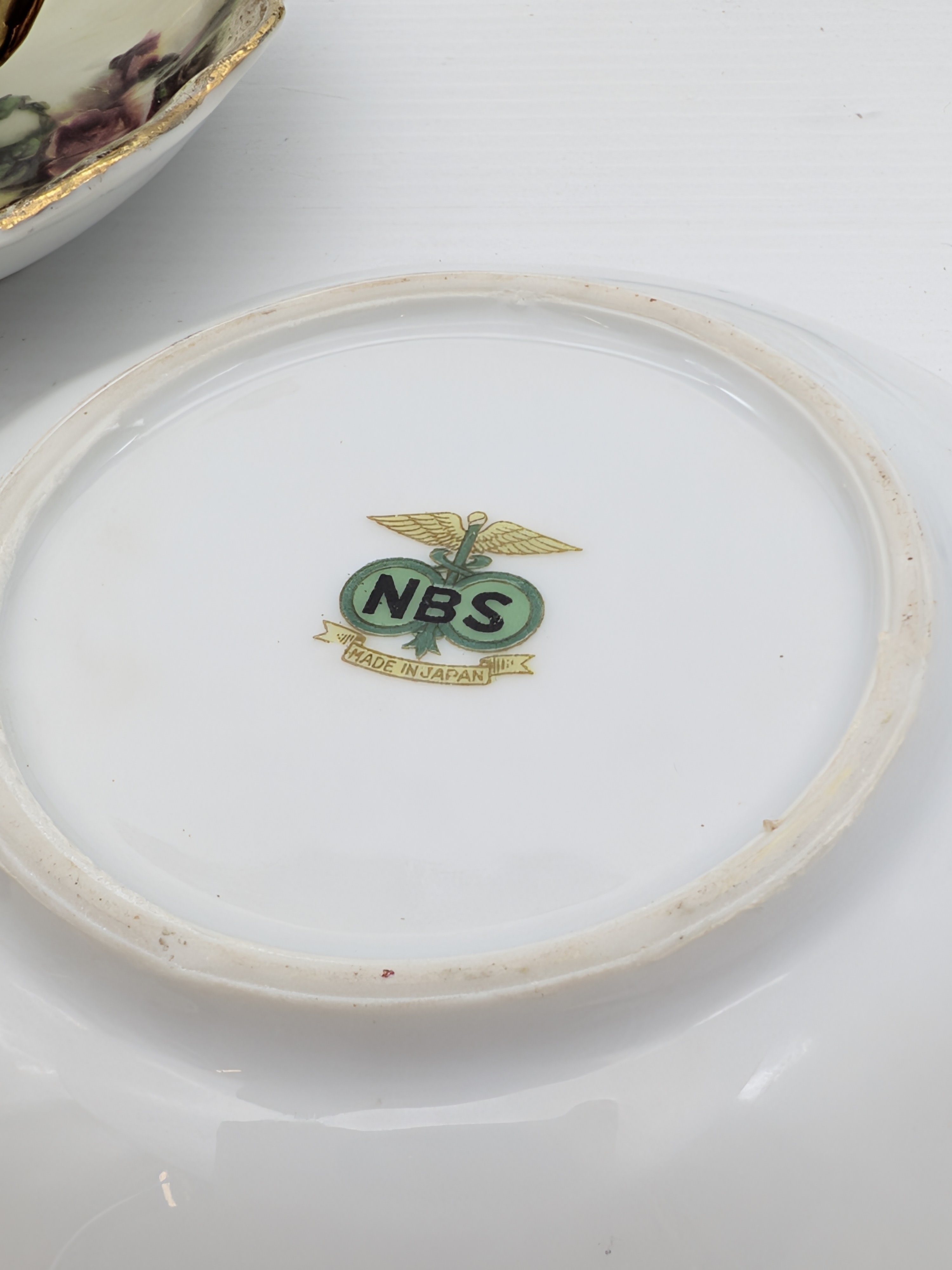 Vintage Japanese 'NBS' Hand-Painted Teacup & Saucer Set, Gold Accents — Lot 060, photograph 6
