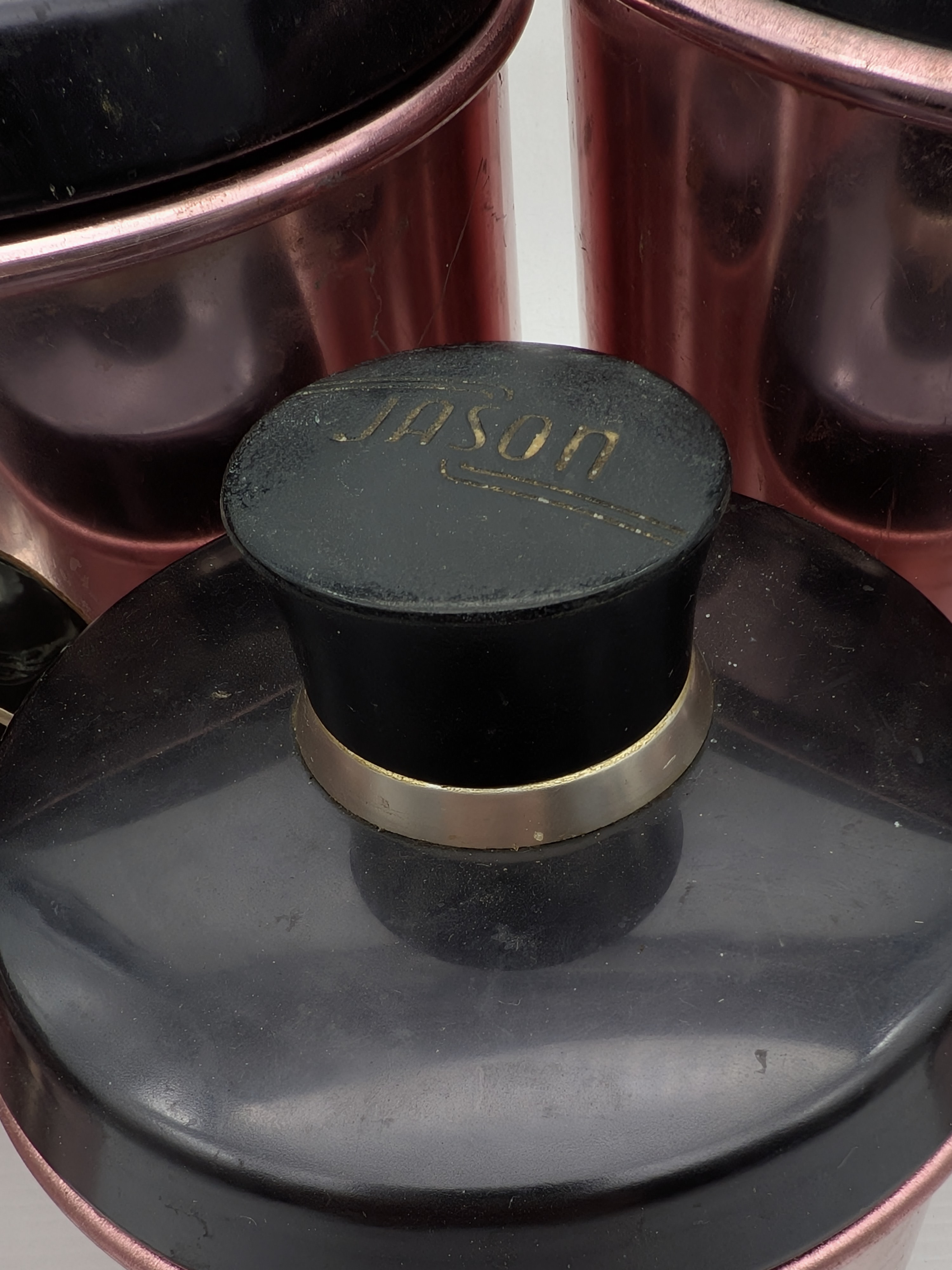 Vintage Jason "Jasmin" Five-Piece Kitchen Canister Set with Scoop — Lot 028, photograph 2