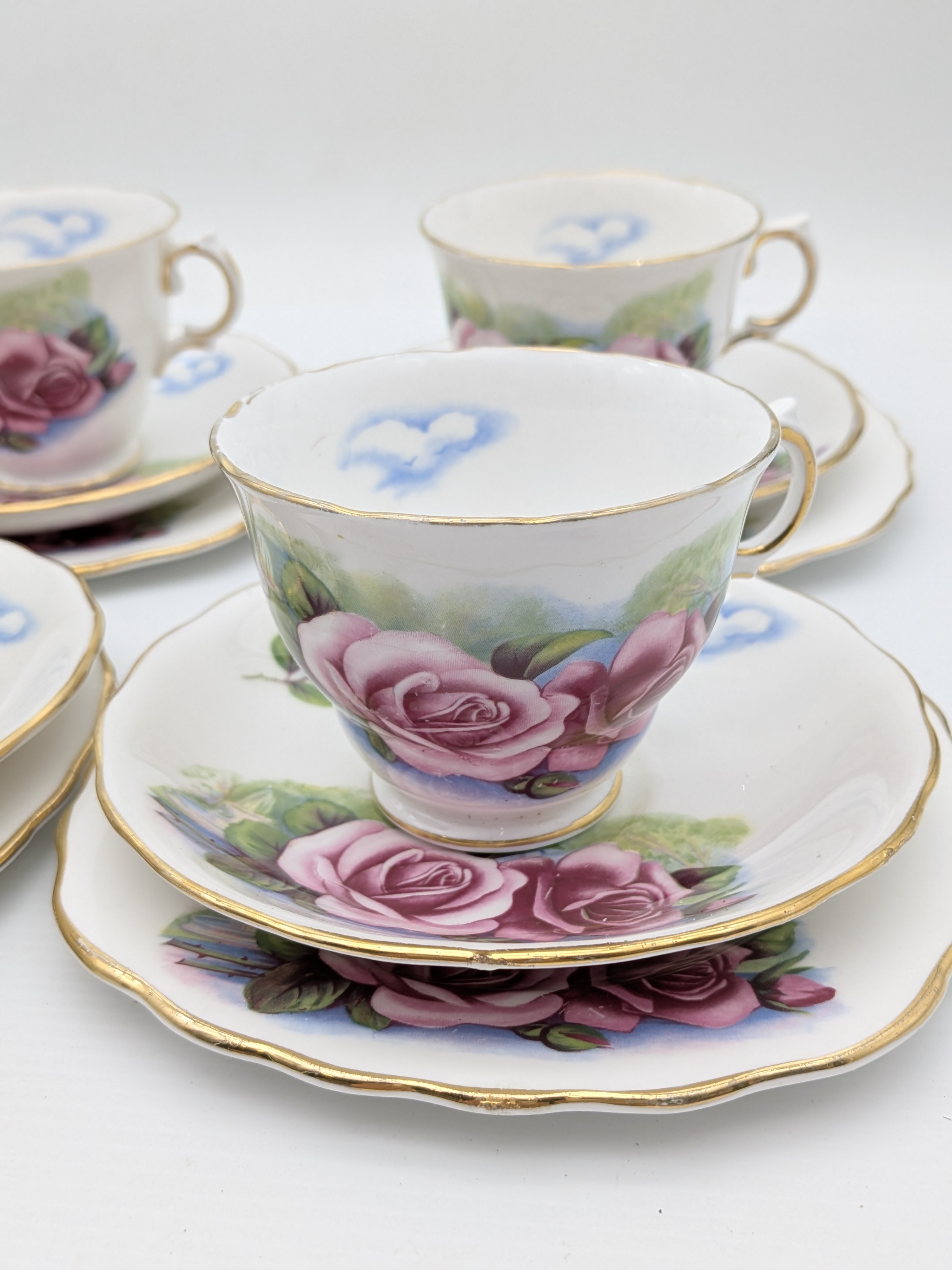 Vintage Royal Osborne Fine Bone China 'Pink Rose' Tea Trios (6 Sets) — Lot 065, photograph 2