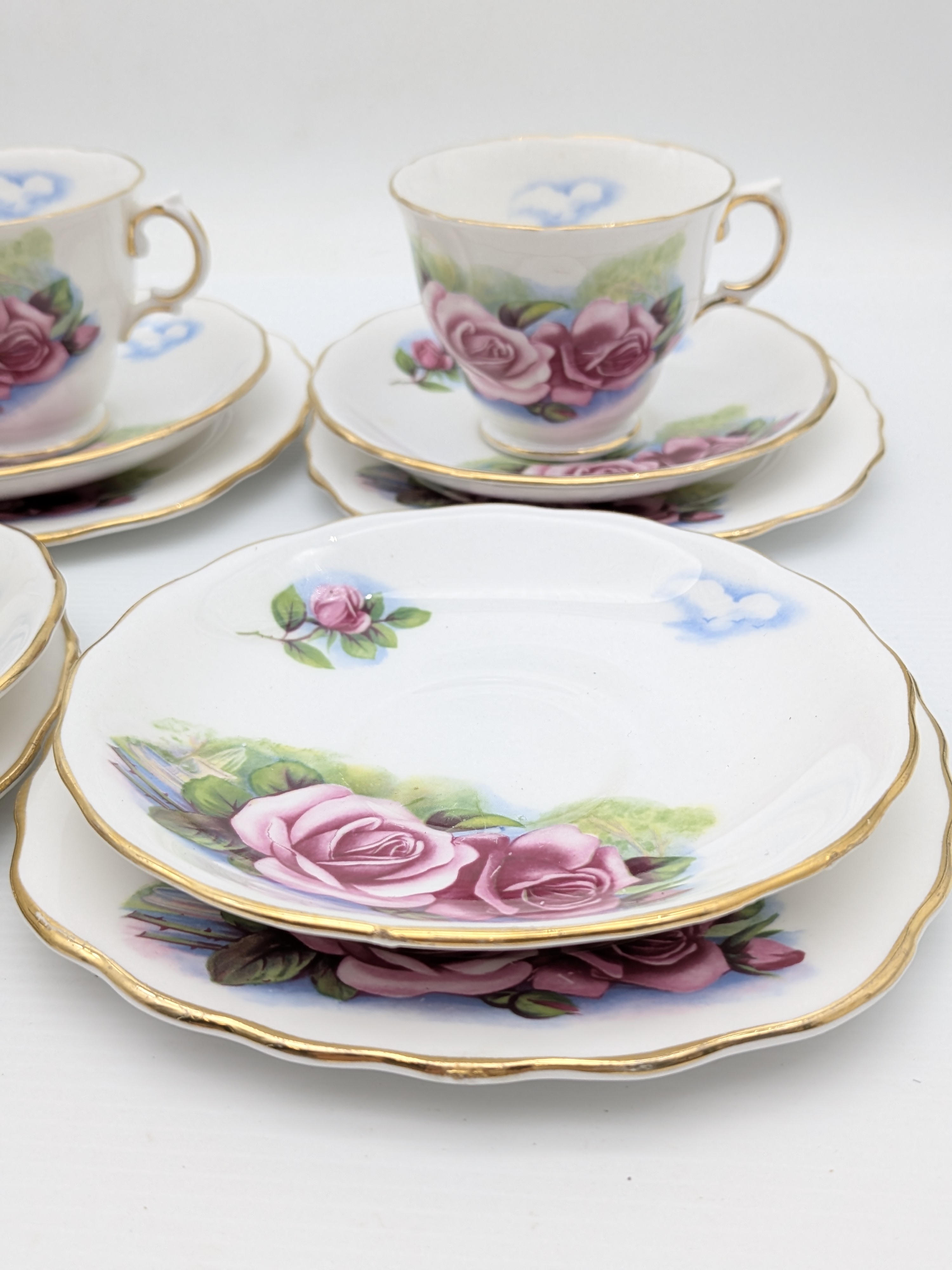 Vintage Royal Osborne Fine Bone China 'Pink Rose' Tea Trios (6 Sets) — Lot 065, photograph 4