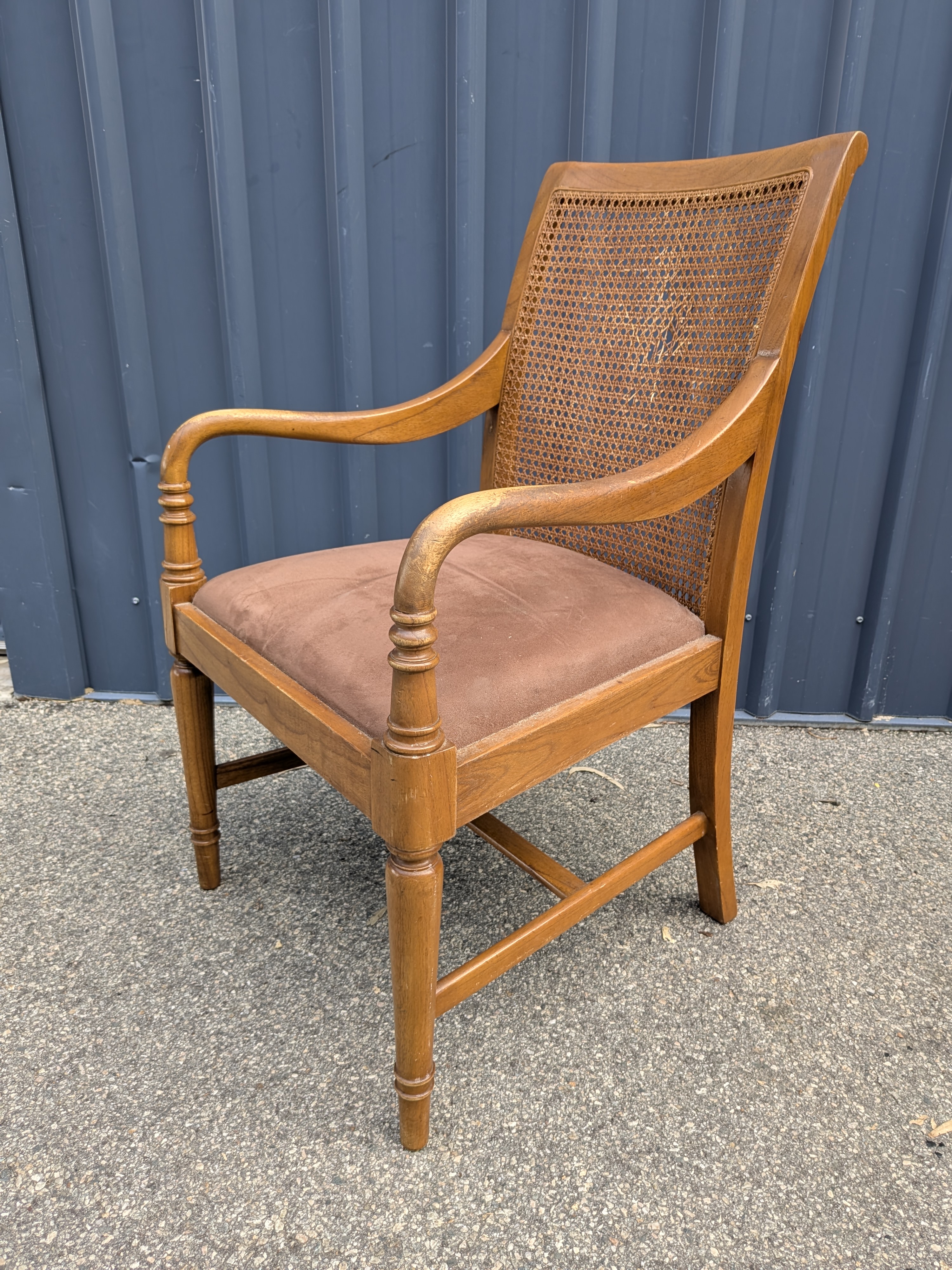 Vintage Wooden Cane Back Armchair with Upholstered Seat — Lot 132, photograph 2
