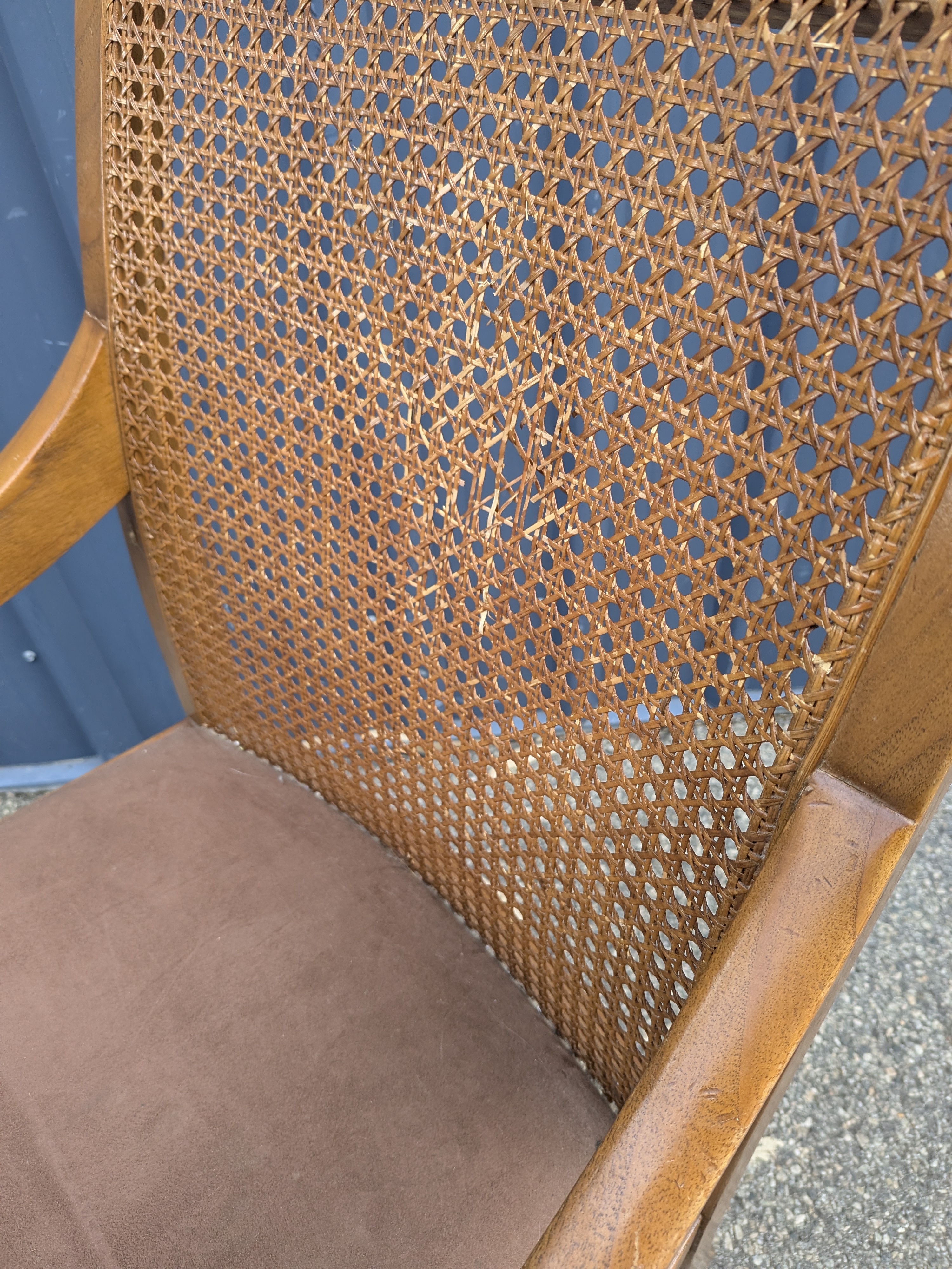 Vintage Wooden Cane Back Armchair with Upholstered Seat — Lot 132, photograph 3