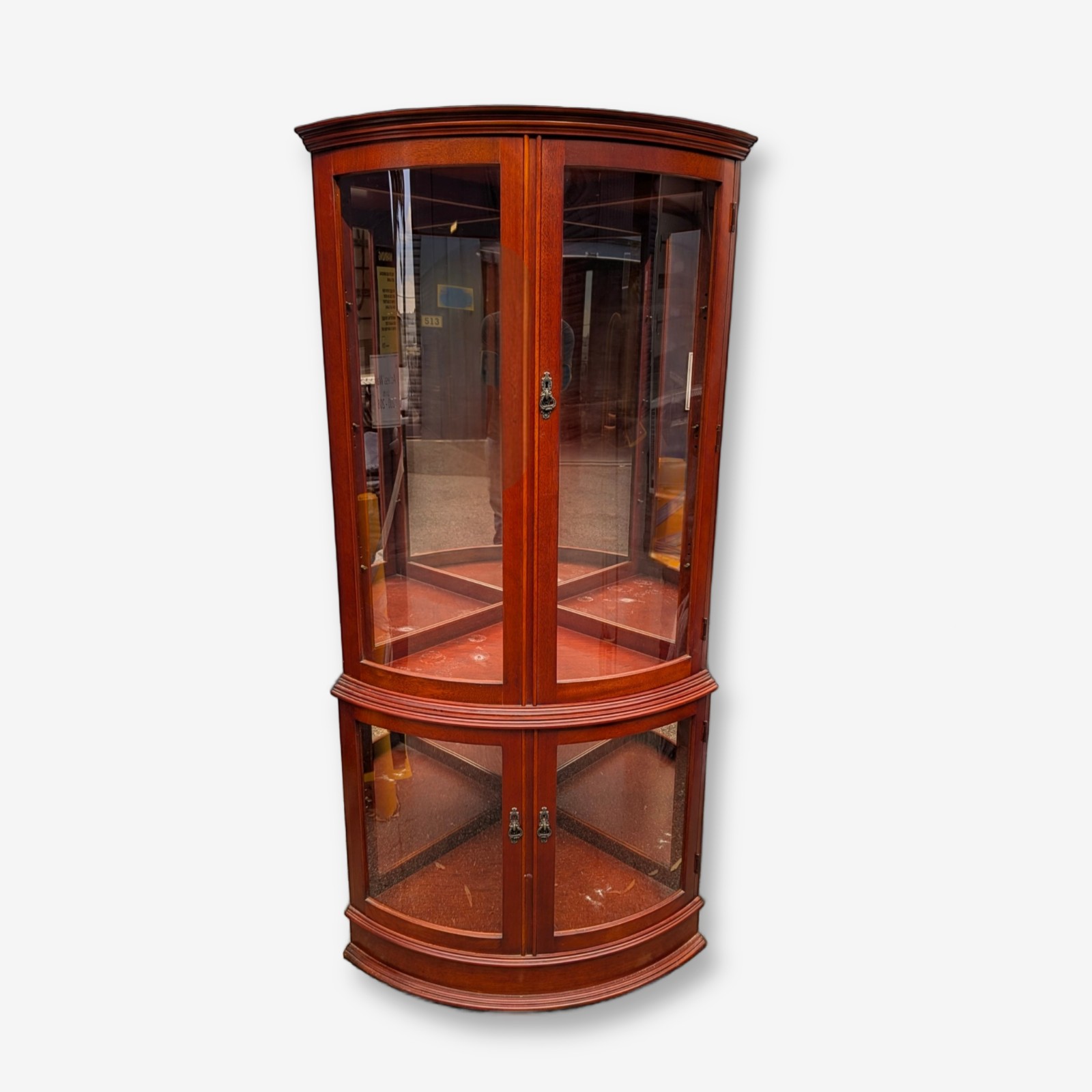 Mahogany Finish Corner Display Cabinet — Lot 019