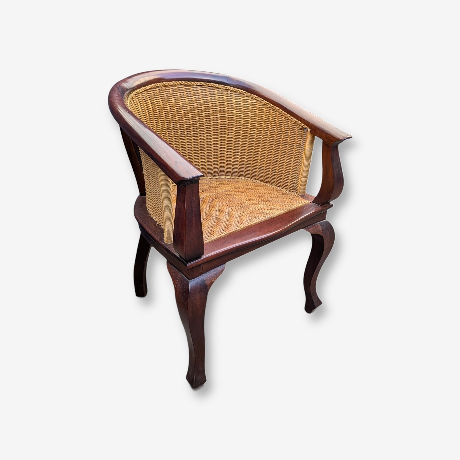 Vintage Hardwood and Woven Rattan Armchair — Lot 020, photograph 1