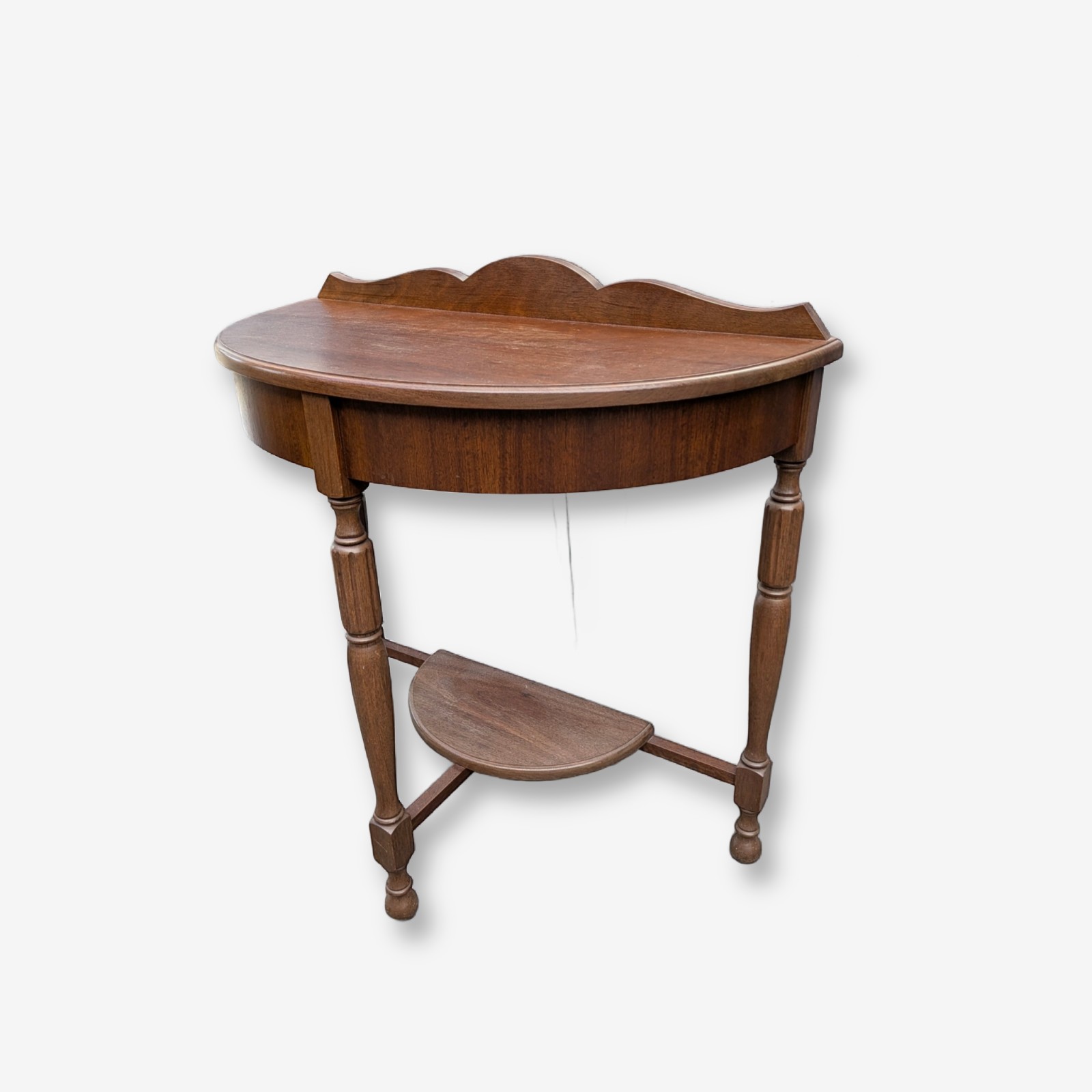 Vintage Demi-Lune Console Table with Scalloped Gallery — Lot 022