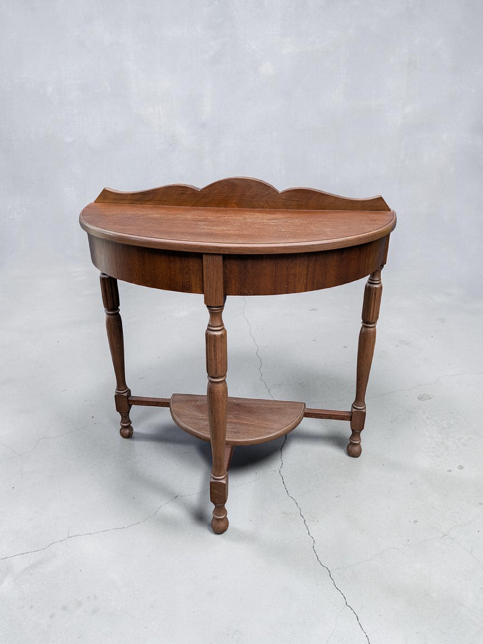 Vintage Demi-Lune Console Table with Scalloped Gallery — Lot 022, photograph 2