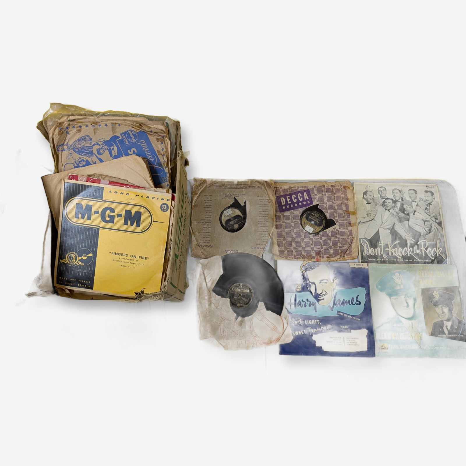 Lot of Vintage 78 Records including Jazz, Blues, Rock and Classical featuring MGM, Decca, Harry James, Glenn Miller... — Lot 034