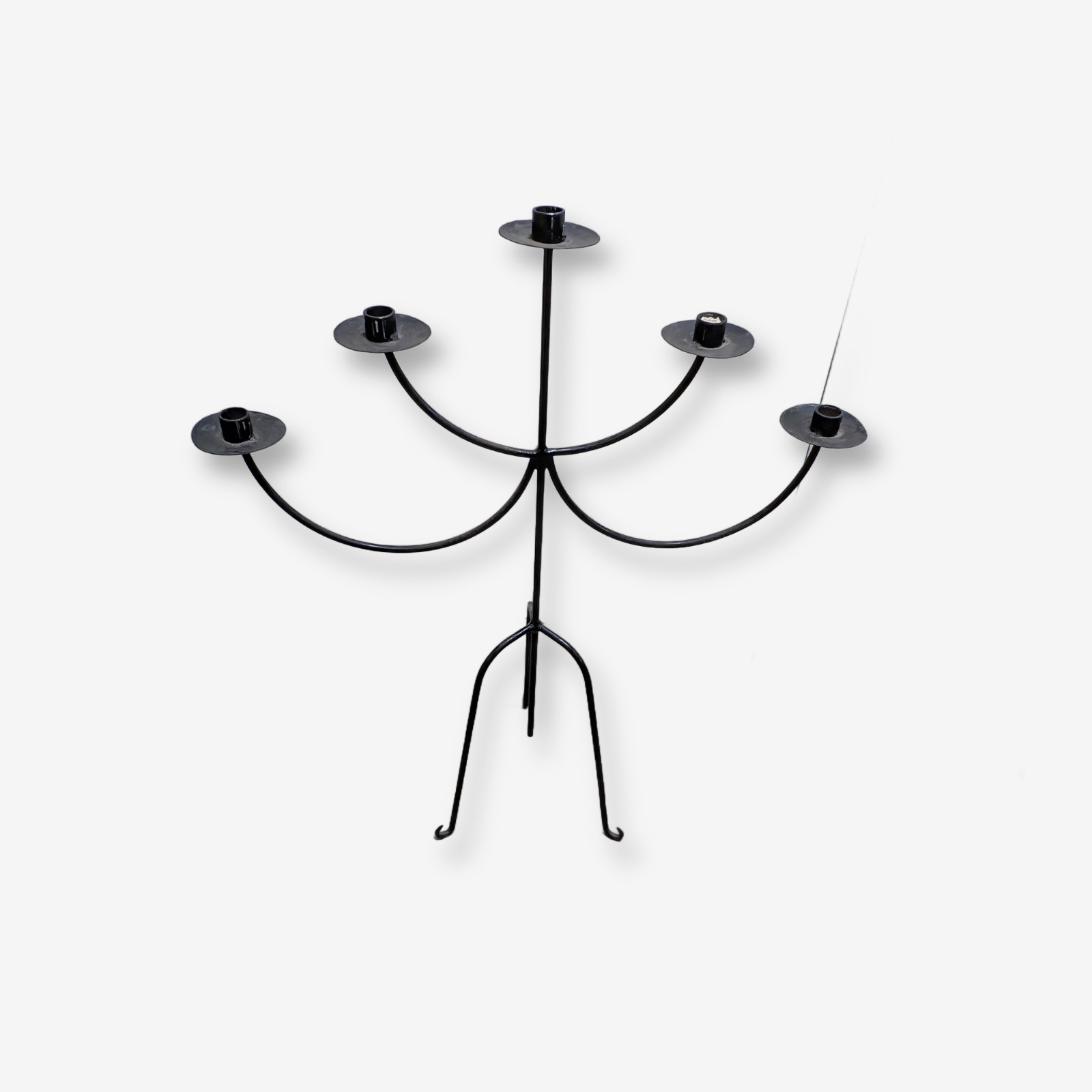 Vintage Black Wrought Iron Five-Arm Floor Candelabra — Lot 042