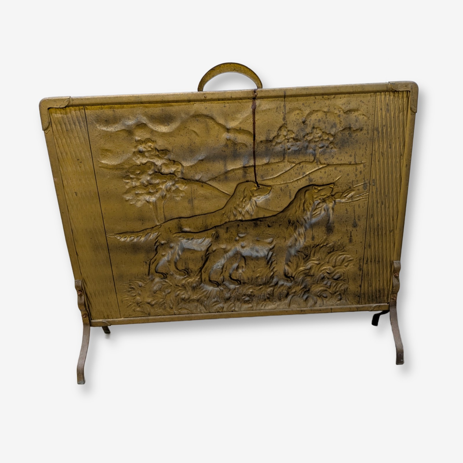 Antique Gilt Cast Iron Fireplace Screen with Hunting Dog Relief — Lot 054, photograph 2