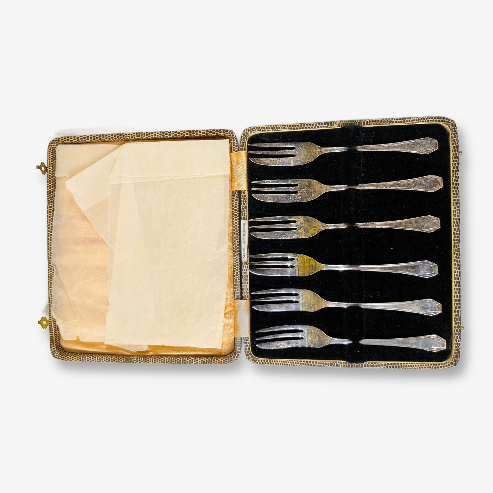 Vintage Cased Set of Six EPNS Pastry Forks, Made in England — Lot 064