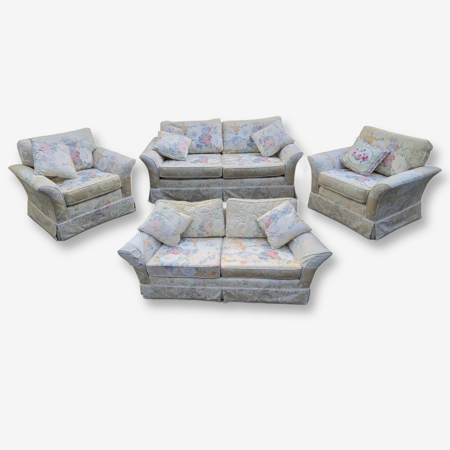 Four-Piece Vintage MORAN OF MELBOURNE Floral Upholstered Lounge Suite, Australian Made — Lot 007
