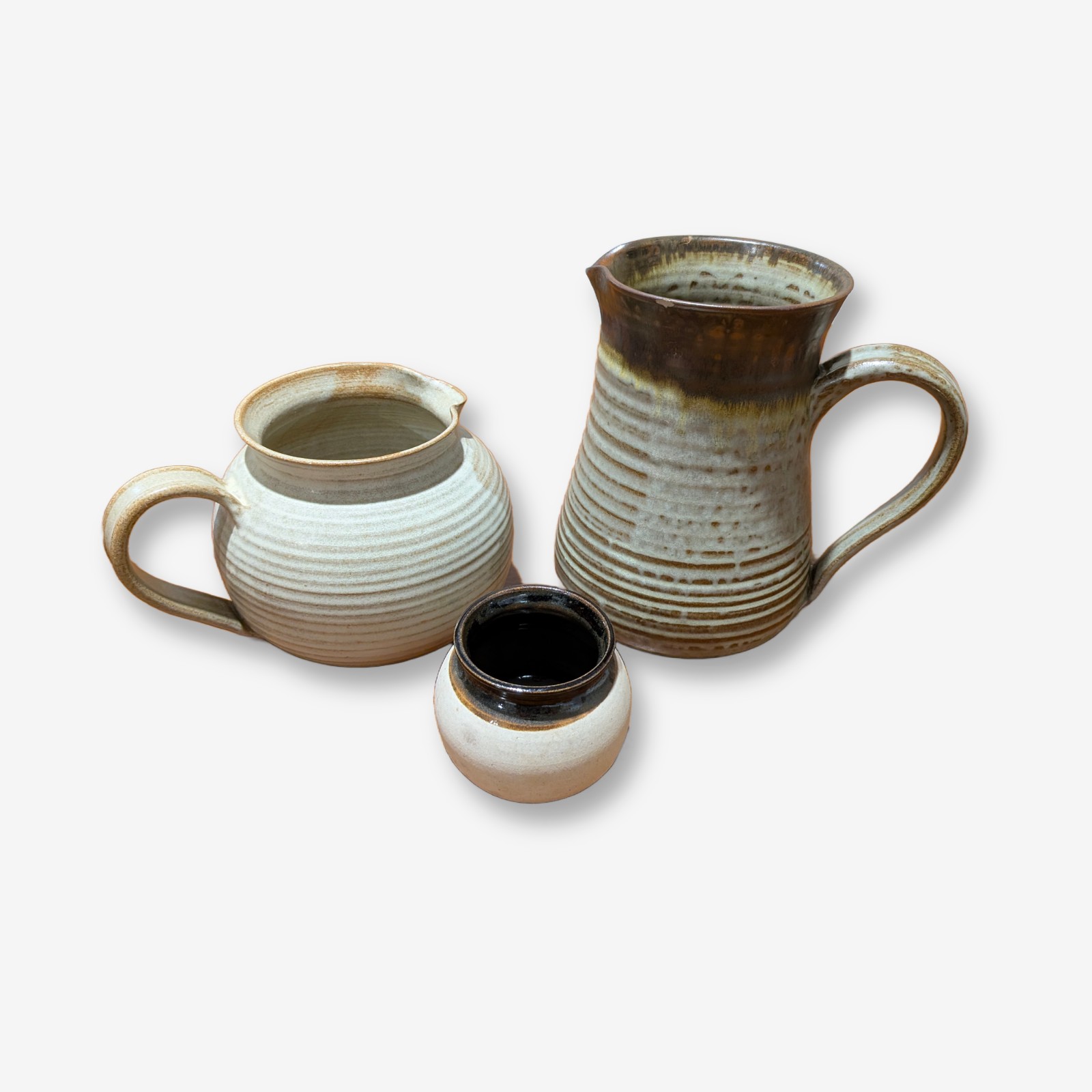 Set of Three Handcrafted Studio Pottery Jugs and Pot — Lot 074