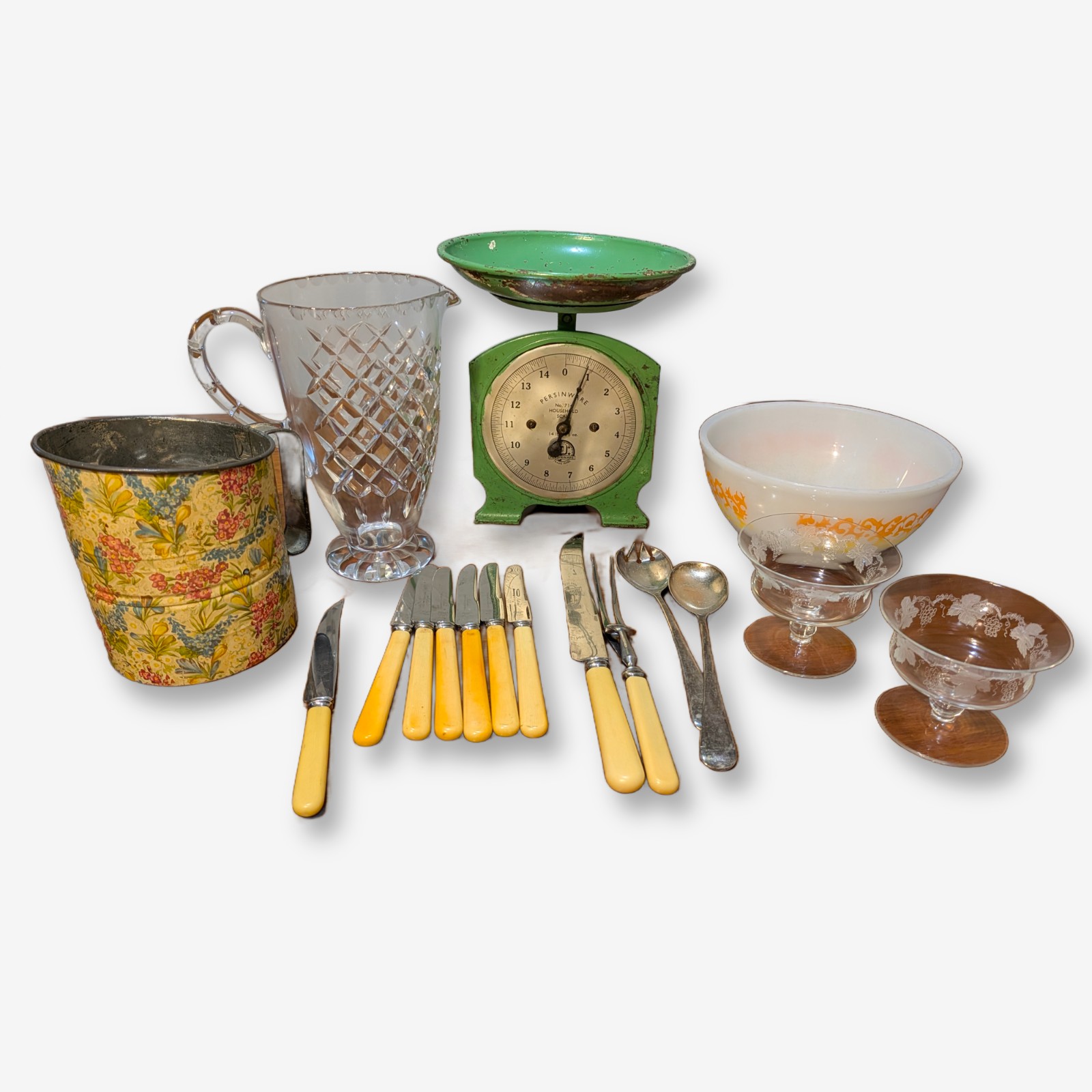 Lot of Vintage Kitchen Items incl. Faux Bone Handled Knives — Lot 087