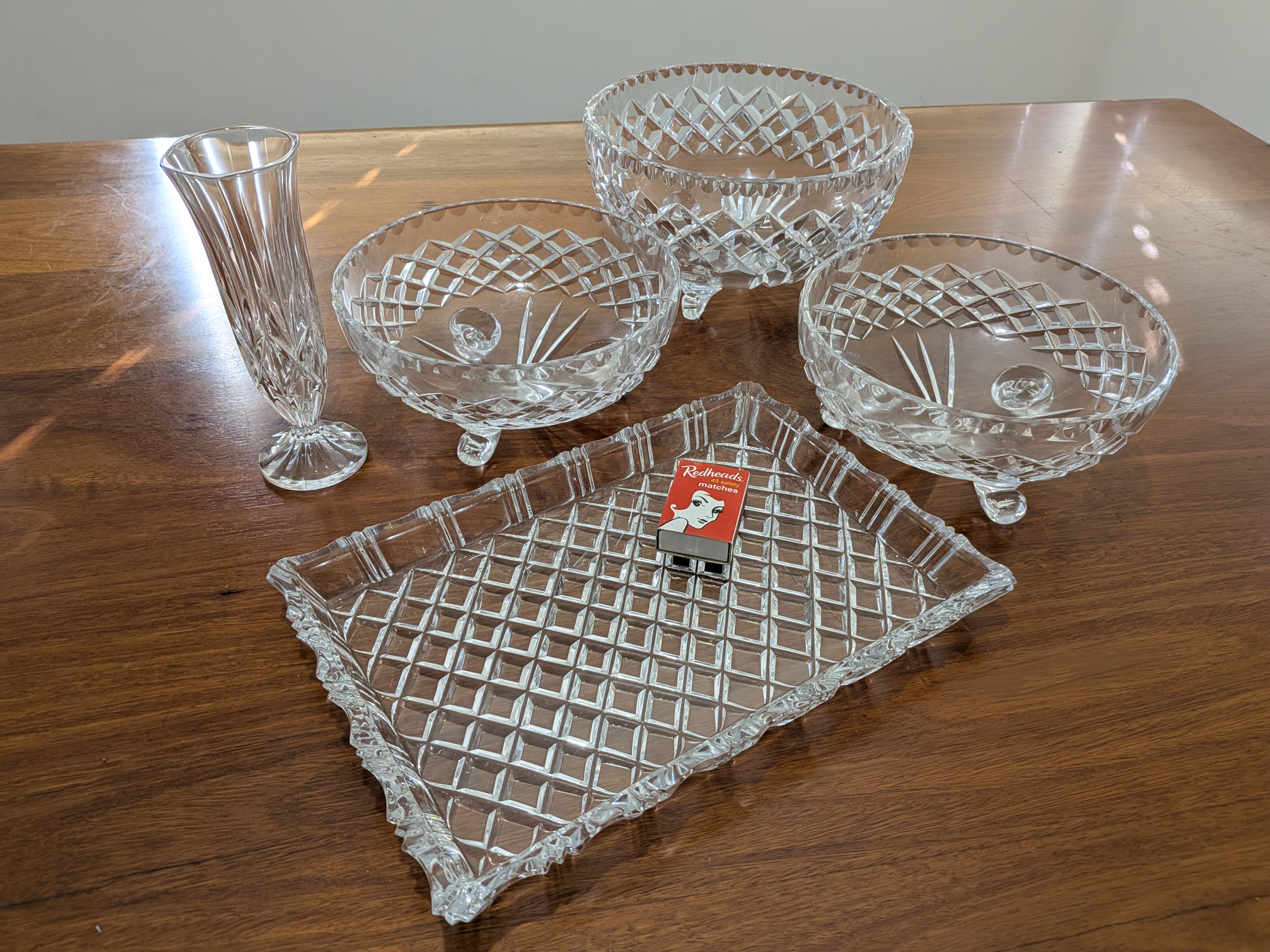 Vintage Diamond-Cut Crystal Glassware Collection, 5 Pieces — Lot 089, photograph 2