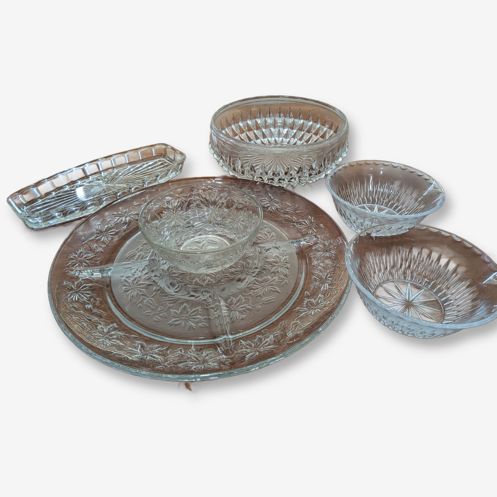 Vintage Pressed Glass Serving Dishes and Bowls, Set of Five — Lot 093