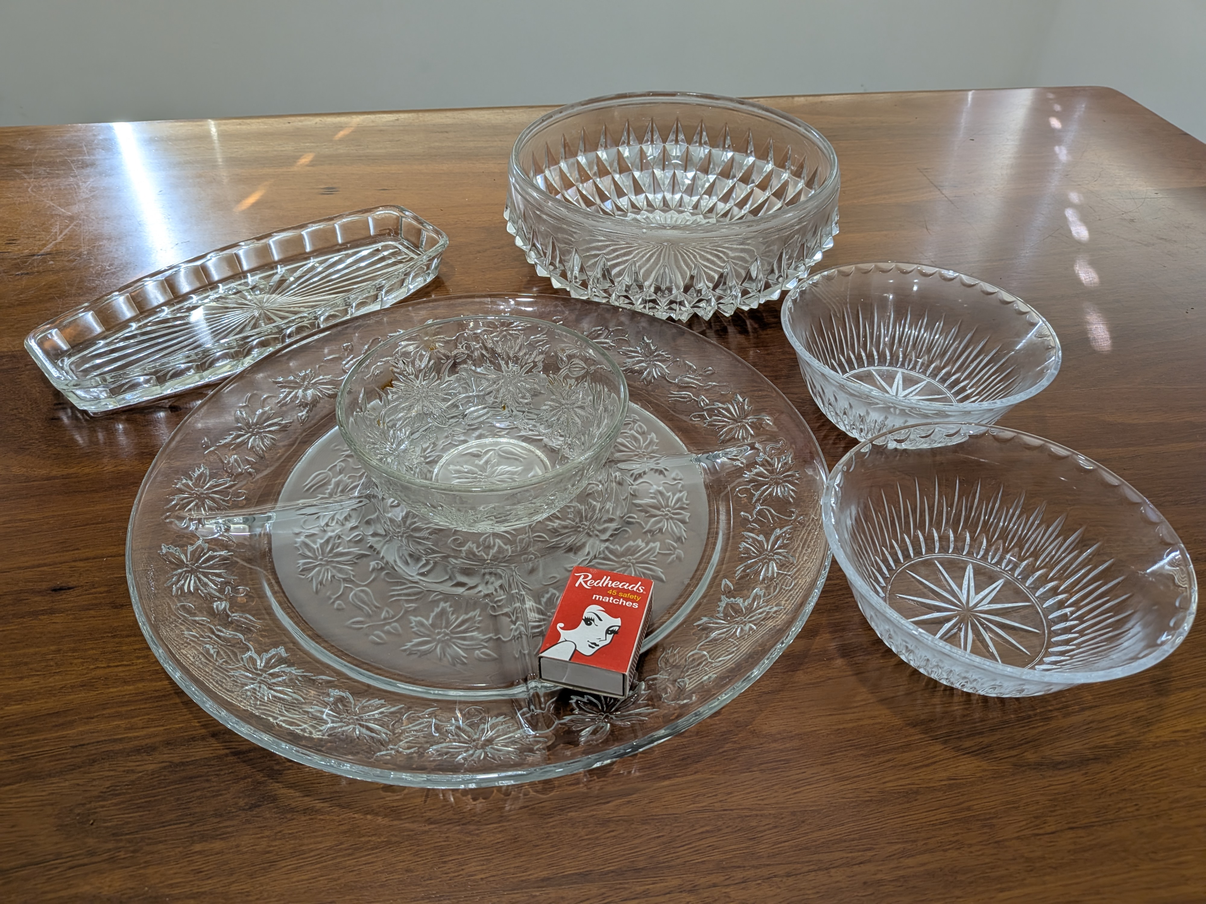 Vintage Pressed Glass Serving Dishes and Bowls, Set of Five — Lot 093, photograph 3