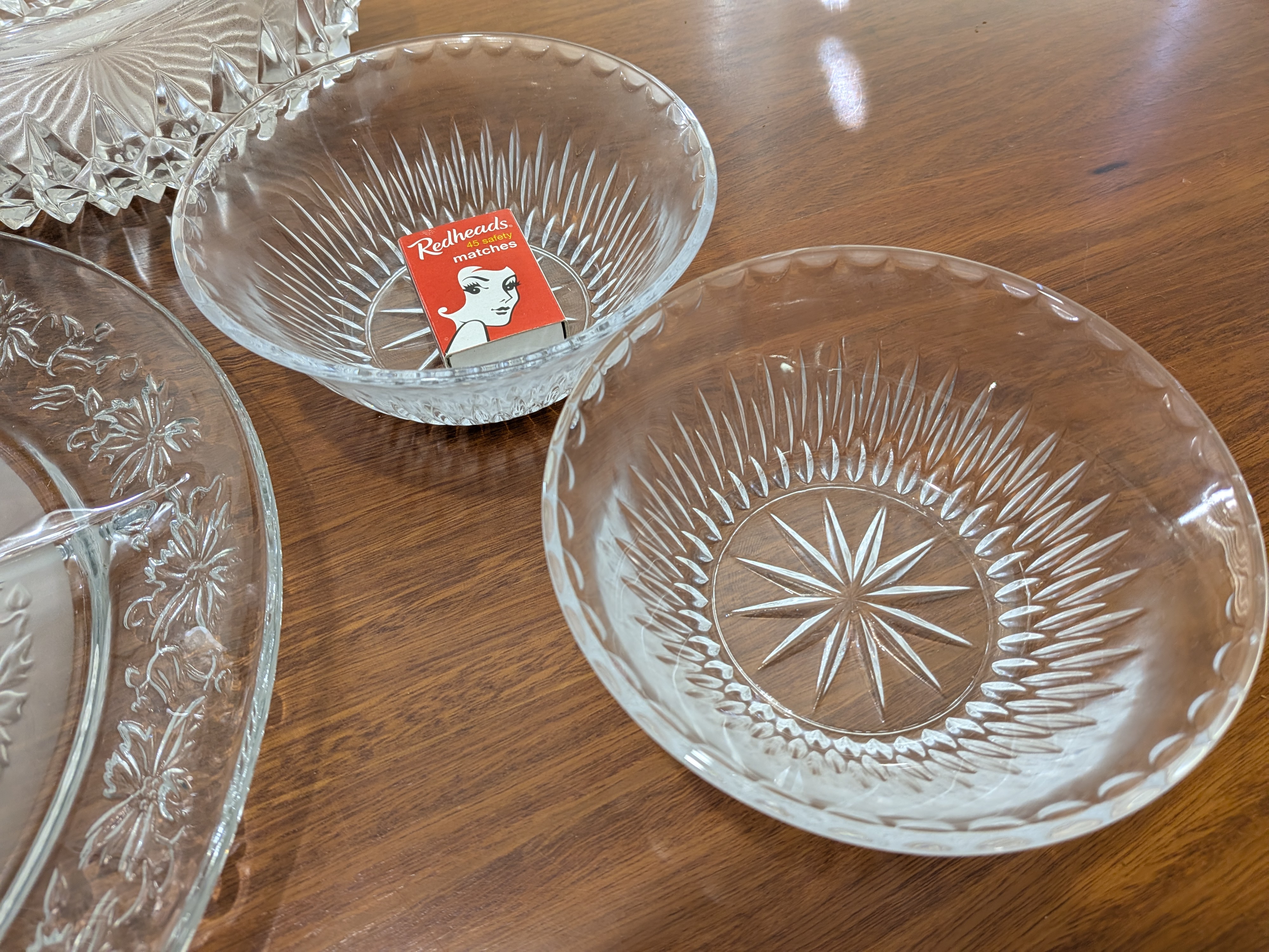 Vintage Pressed Glass Serving Dishes and Bowls, Set of Five — Lot 093, photograph 8