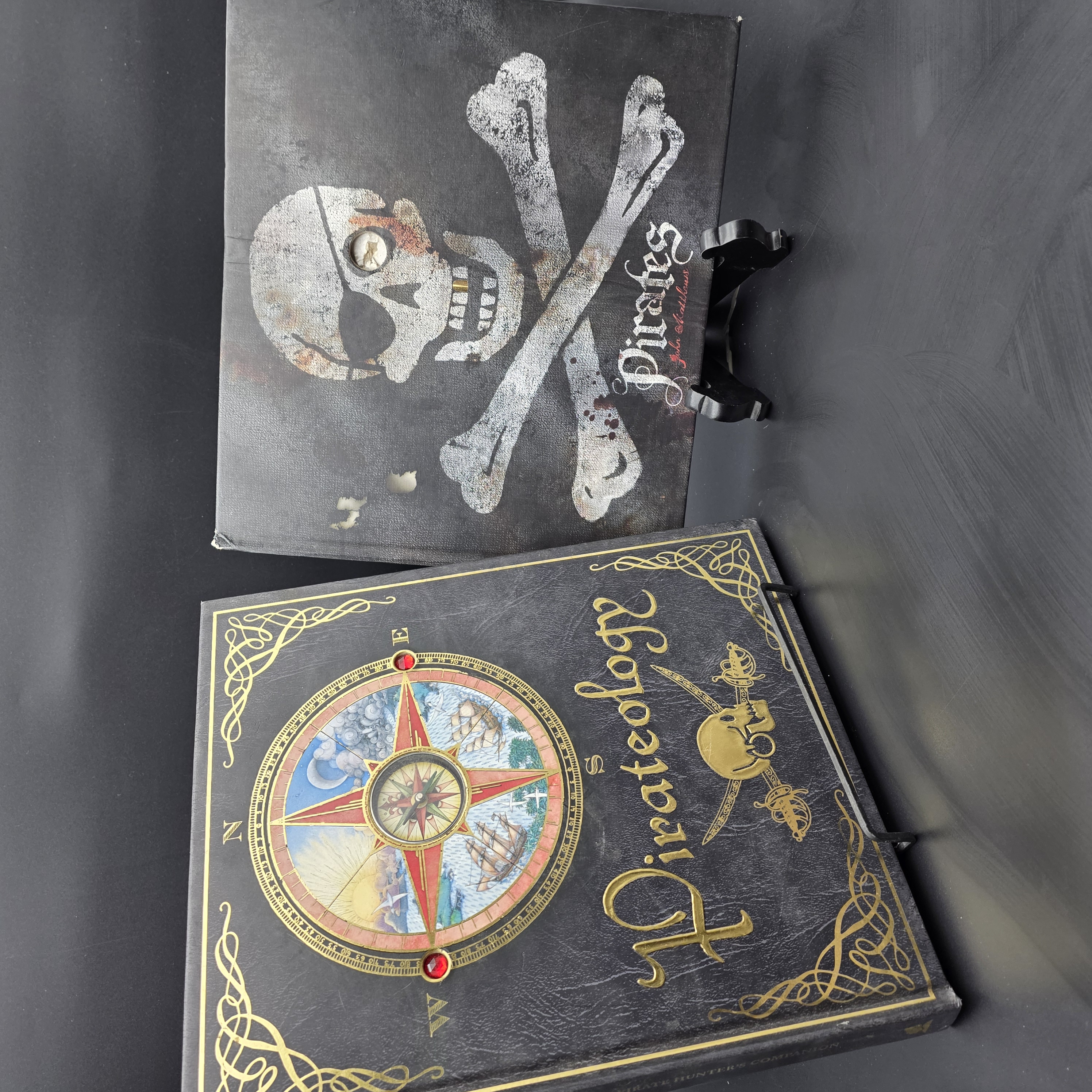 A lot comprising two highly engaging interactive children's books, "Pirateology" and "Pirates", designed to immerse young readers in the world of pirates with lavish illustrations and exciting details.