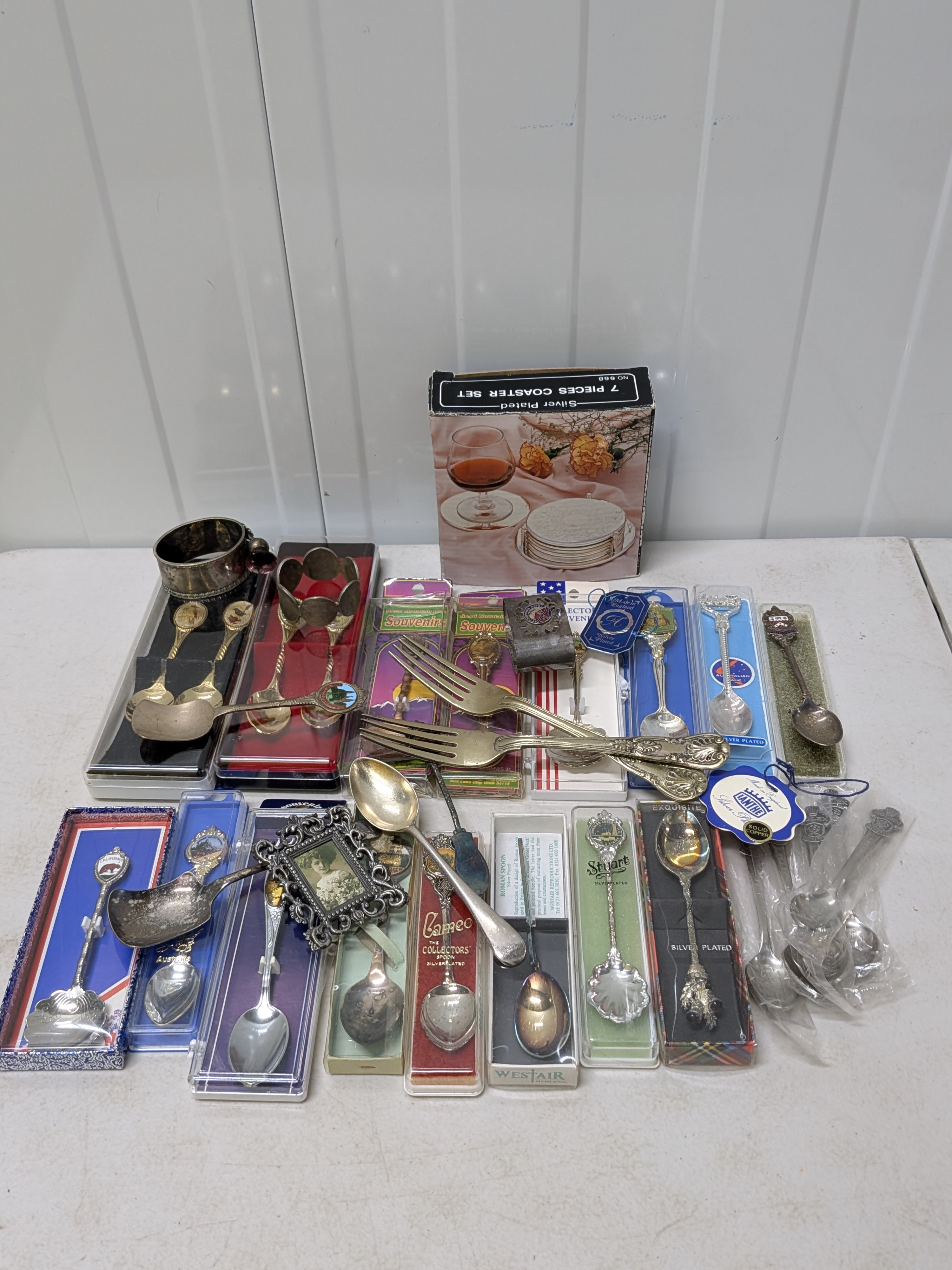 Lot of Vintage Souvenir Spoons, Napkin Rings, and Silver Plate Sundries — Lot 048