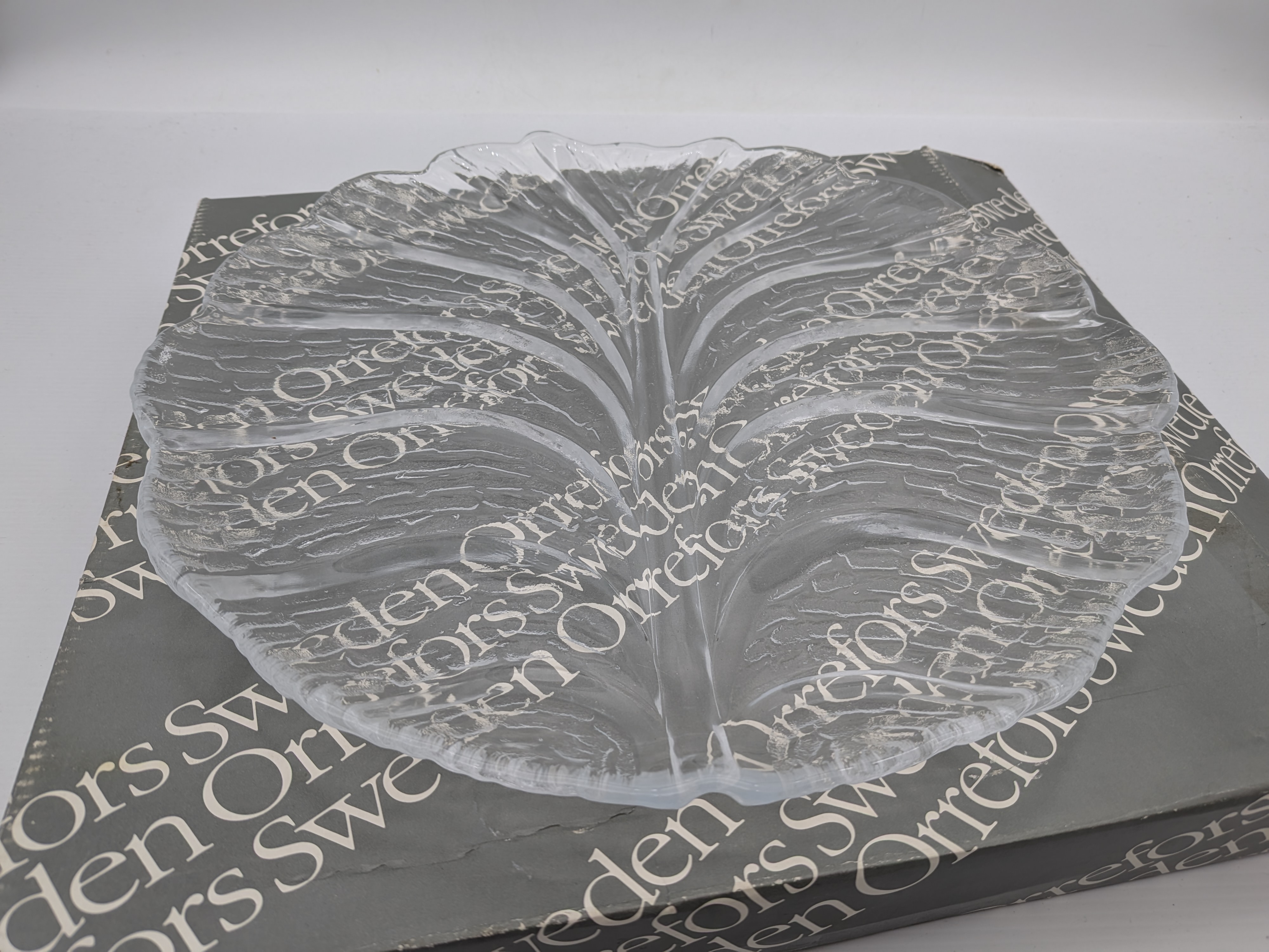 Orrefors Sweden Crystal Leaf Platter, Design Lars Hellsten — Lot 086