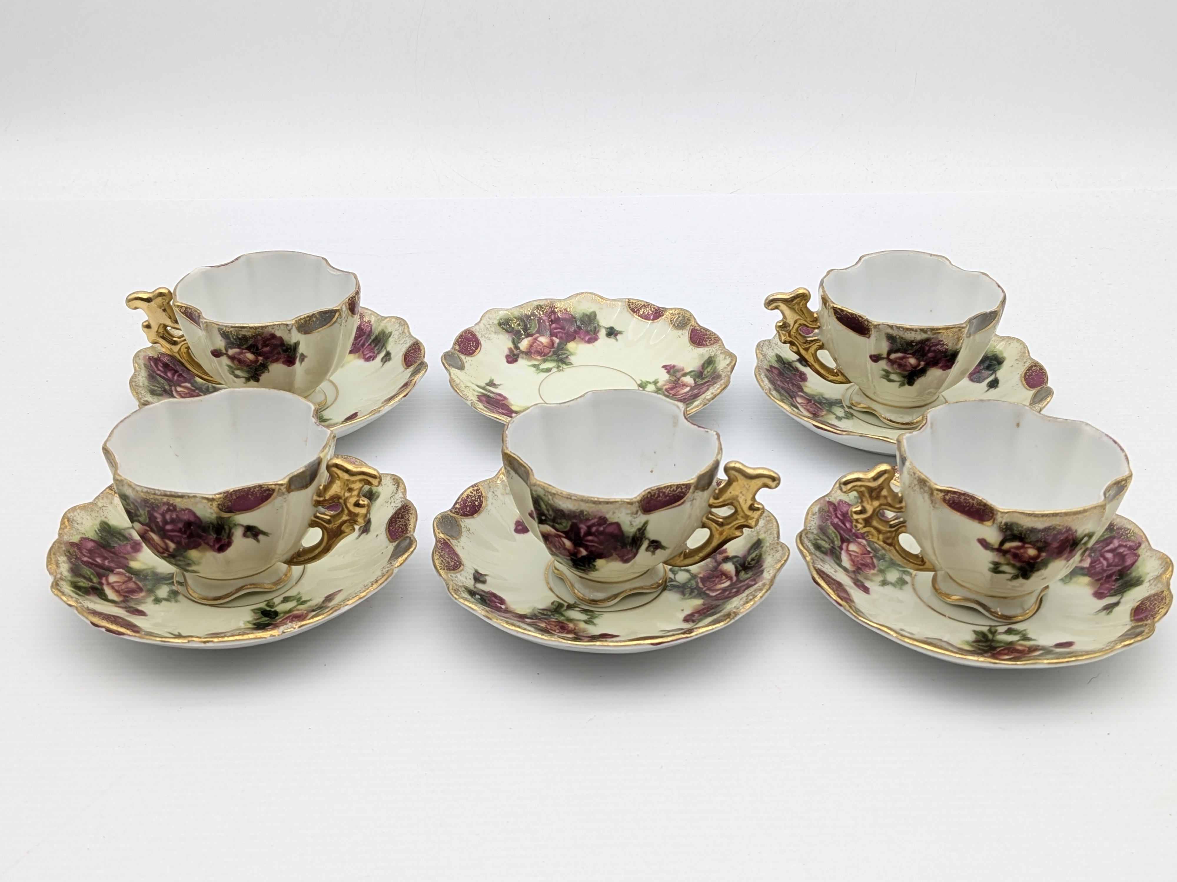 Vintage Japanese 'NBS' Hand-Painted Teacup & Saucer Set, Gold Accents — Lot 060