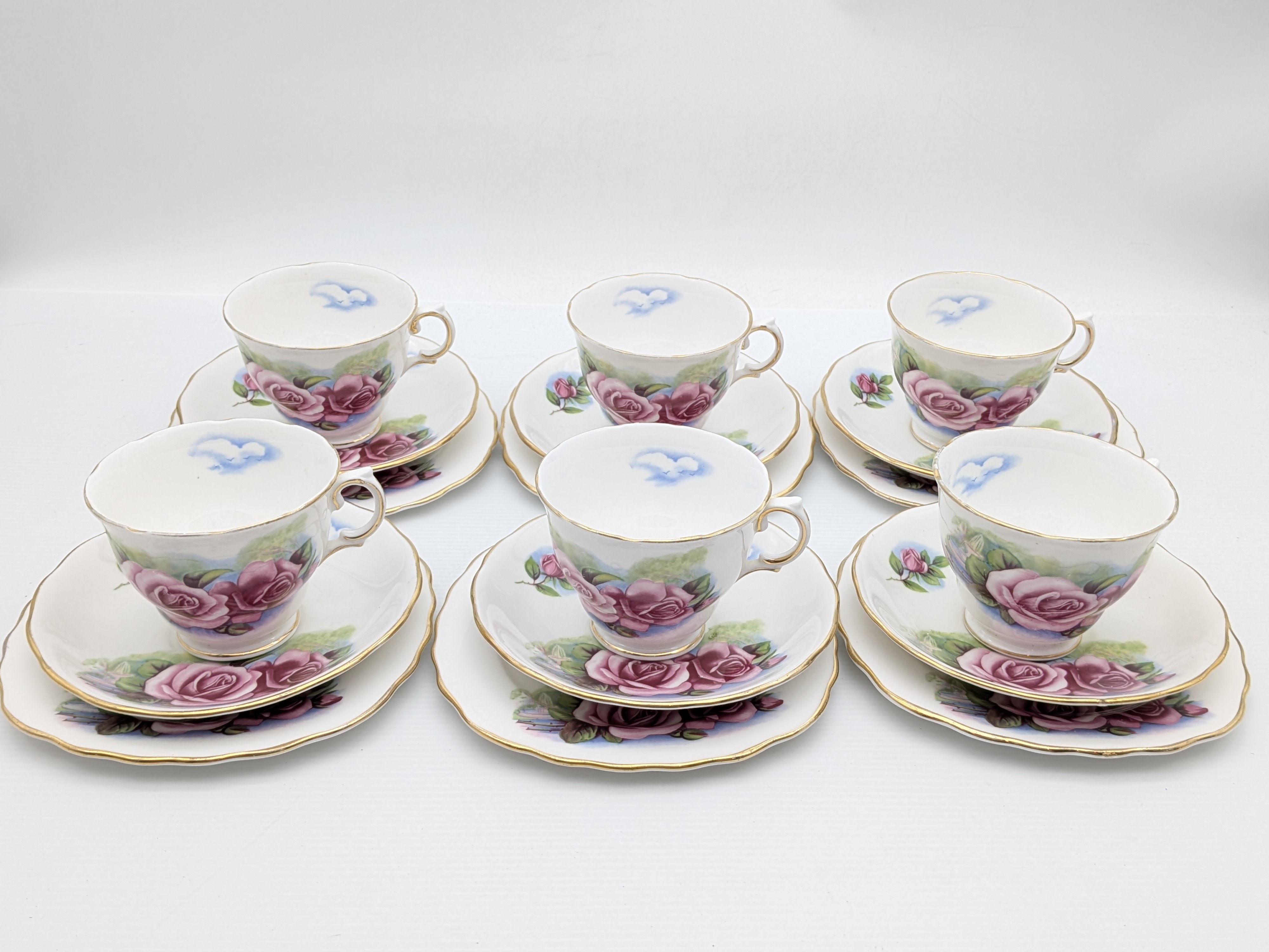 Vintage Royal Osborne Fine Bone China 'Pink Rose' Tea Trios (6 Sets) — Lot 065
