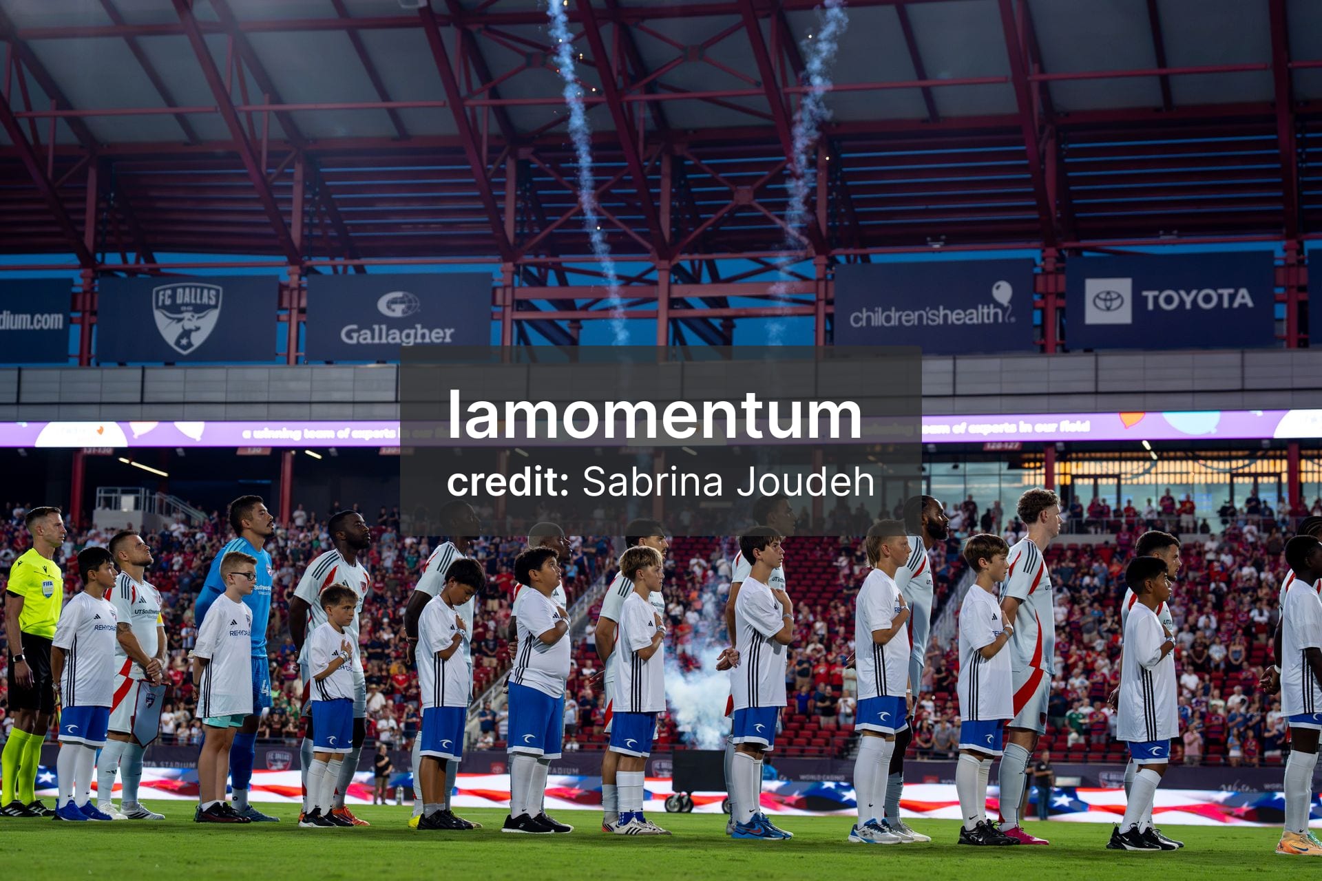 FC Dallas players turn for the national anthem for Copa Tejas match vs Austin FC
