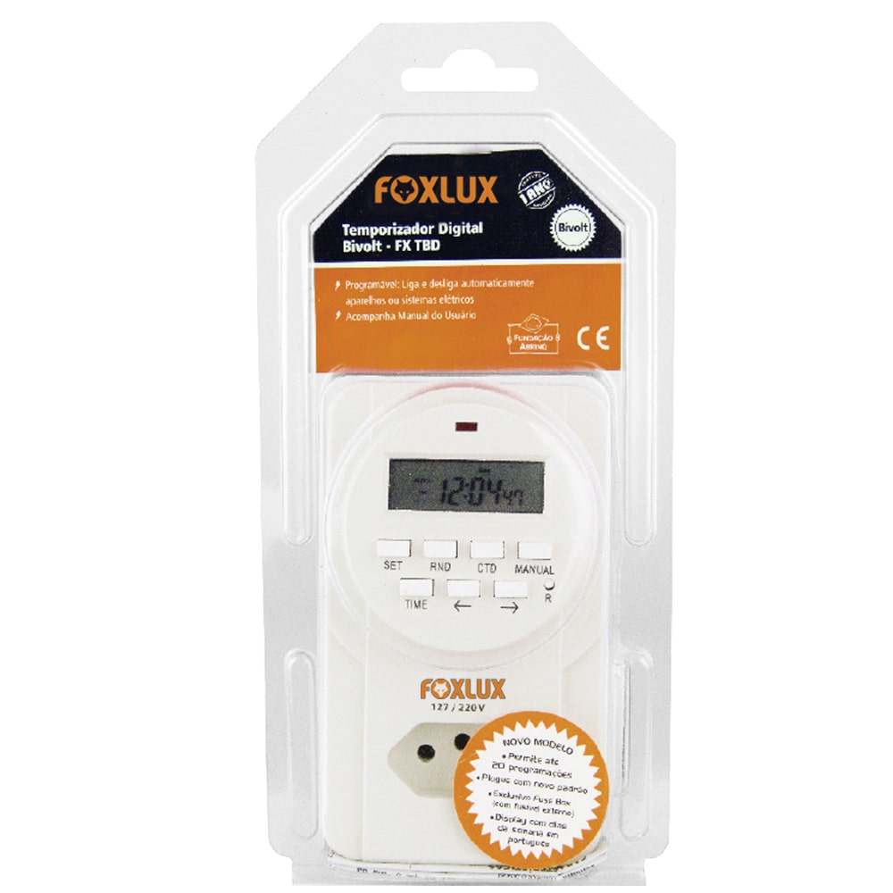 Timer Digital Bivolt Programável Foxlux - Timer Digital Bivolt Programável Foxlux
