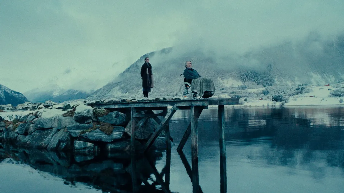A scene from Fjord (2026), Cristian Mungiu's Palme d'Or-winning drama starring Sebastian Stan and Renate Reinsve