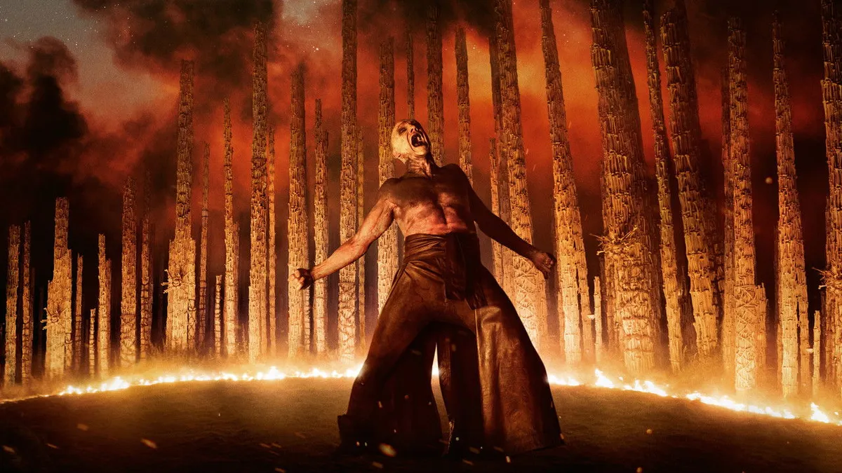 Promotional backdrop from 28 Years Later: The Bone Temple (2026), directed by Nia DaCosta, one of the leading nominees at the 2026 Fangoria Chainsaw Awards with nine nominations.