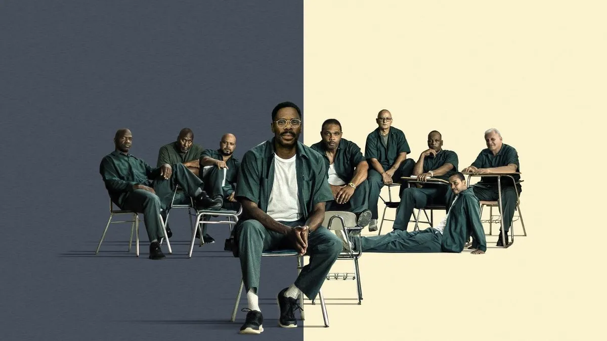 A still from Greg Kwedar's Sing Sing (2024), the prison drama the director helmed before Free Byrd with Dwayne Johnson at Artists Equity