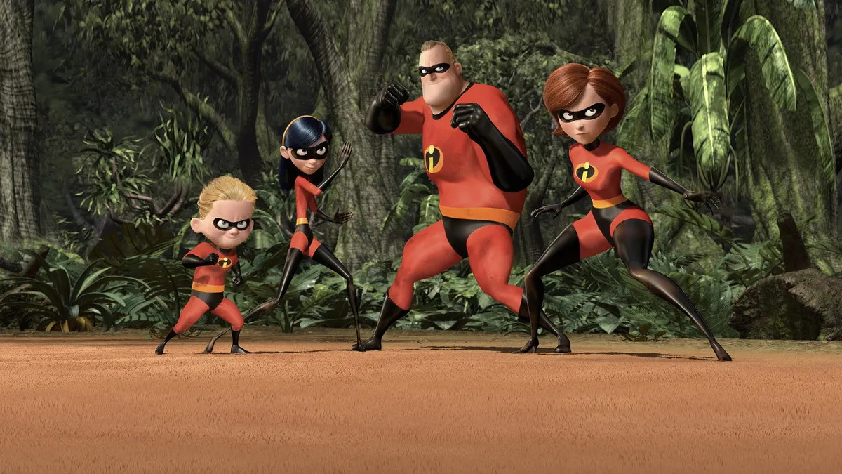 Pixar The Incredibles Parr family promotional backdrop, for coverage of Incredibles 3 releasing June 2028 announced at D23 2026