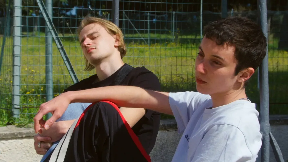 A still from La Gradiva (2026), Marine Atlan's Cannes Critics Week Grand Prize winner, showing French students among the ruins of Pompeii
